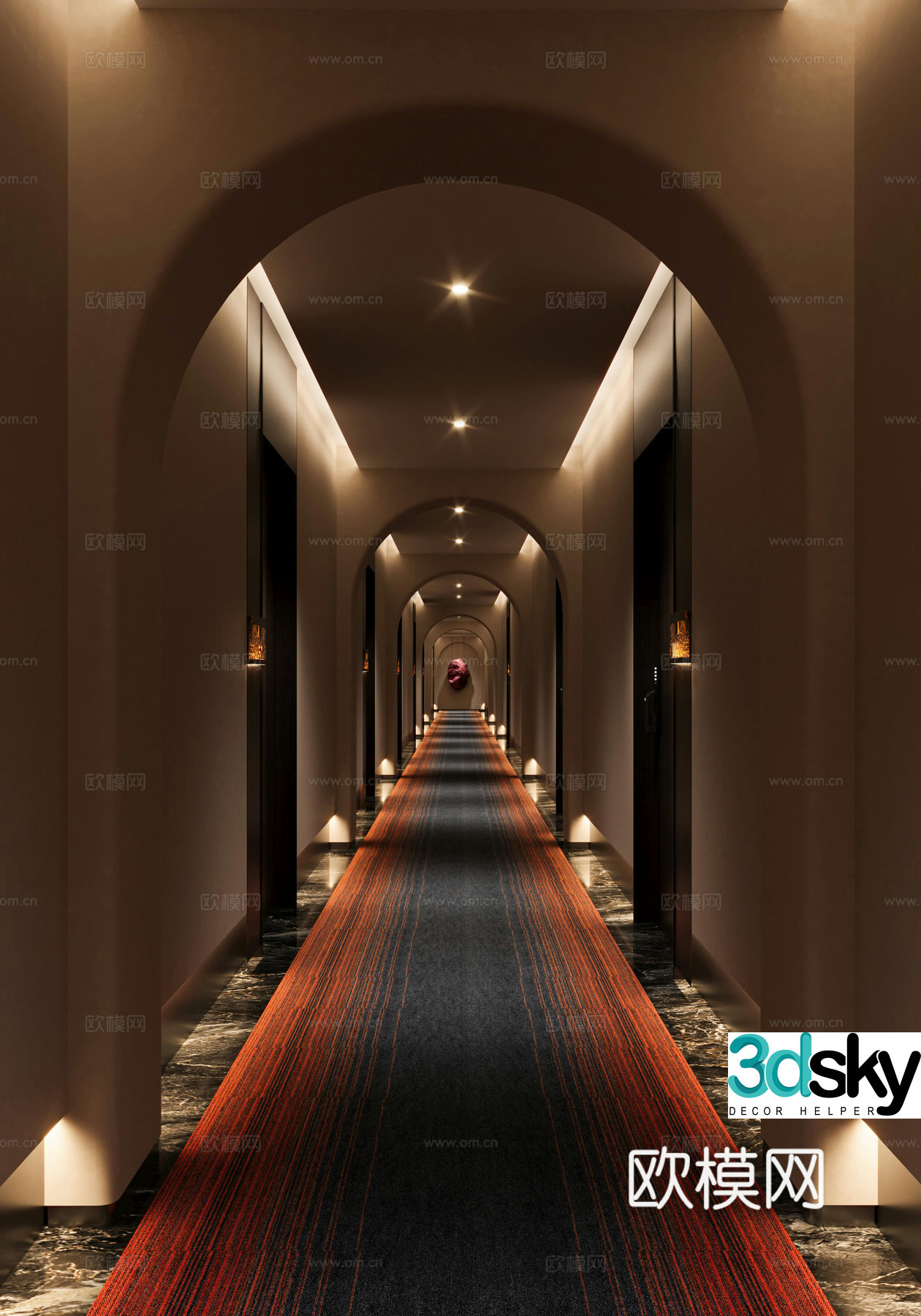 Modern accommodation hotel corridor aisle 3d model