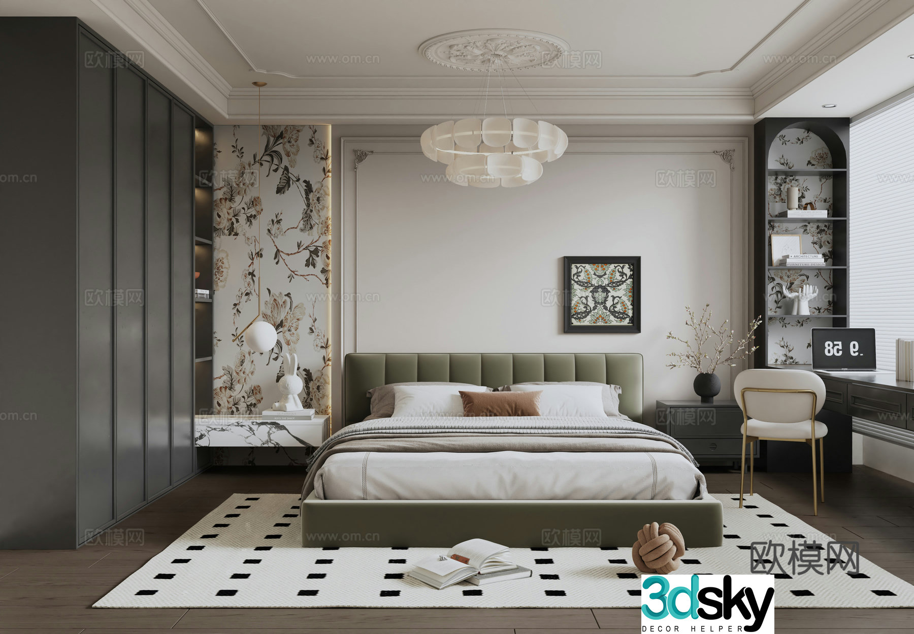 French retro style bedroom 3D model
