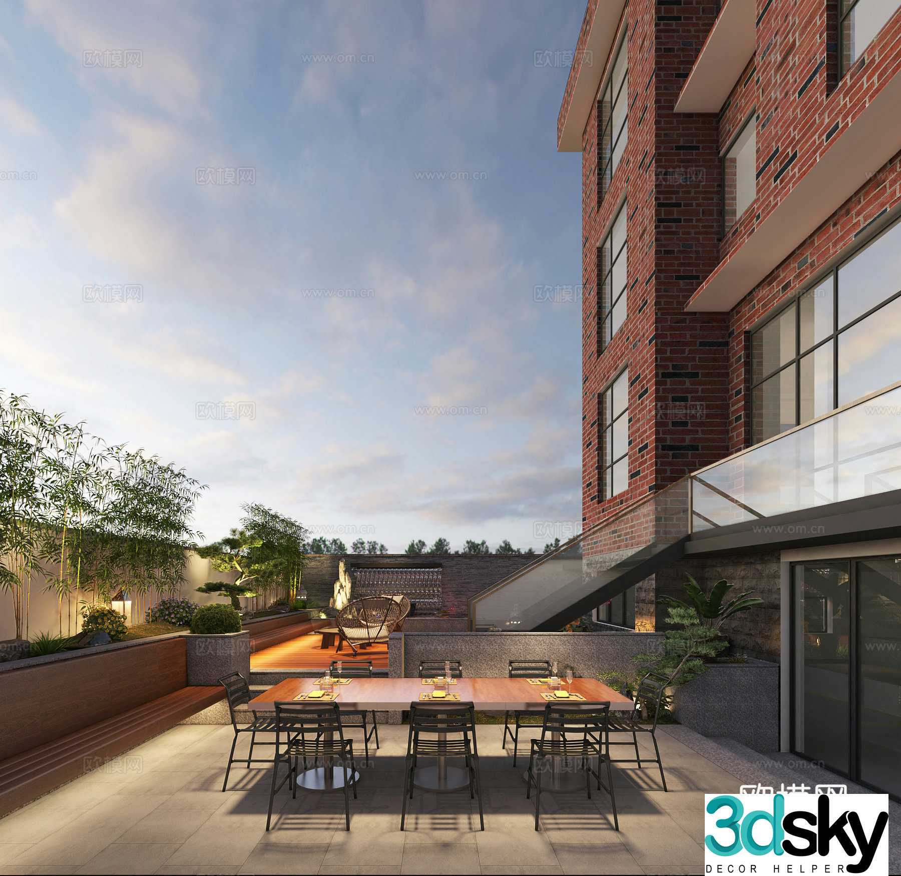 Modern villa courtyard landscape 3d model