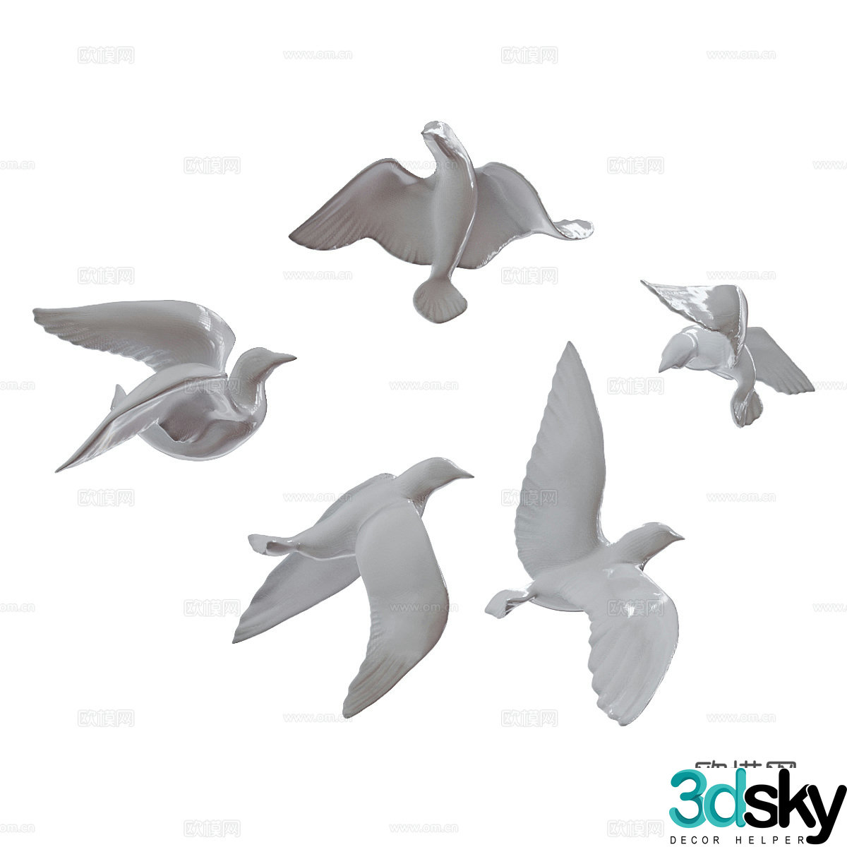 Modern flying bird wall decoration white dove wall decoration 3d model