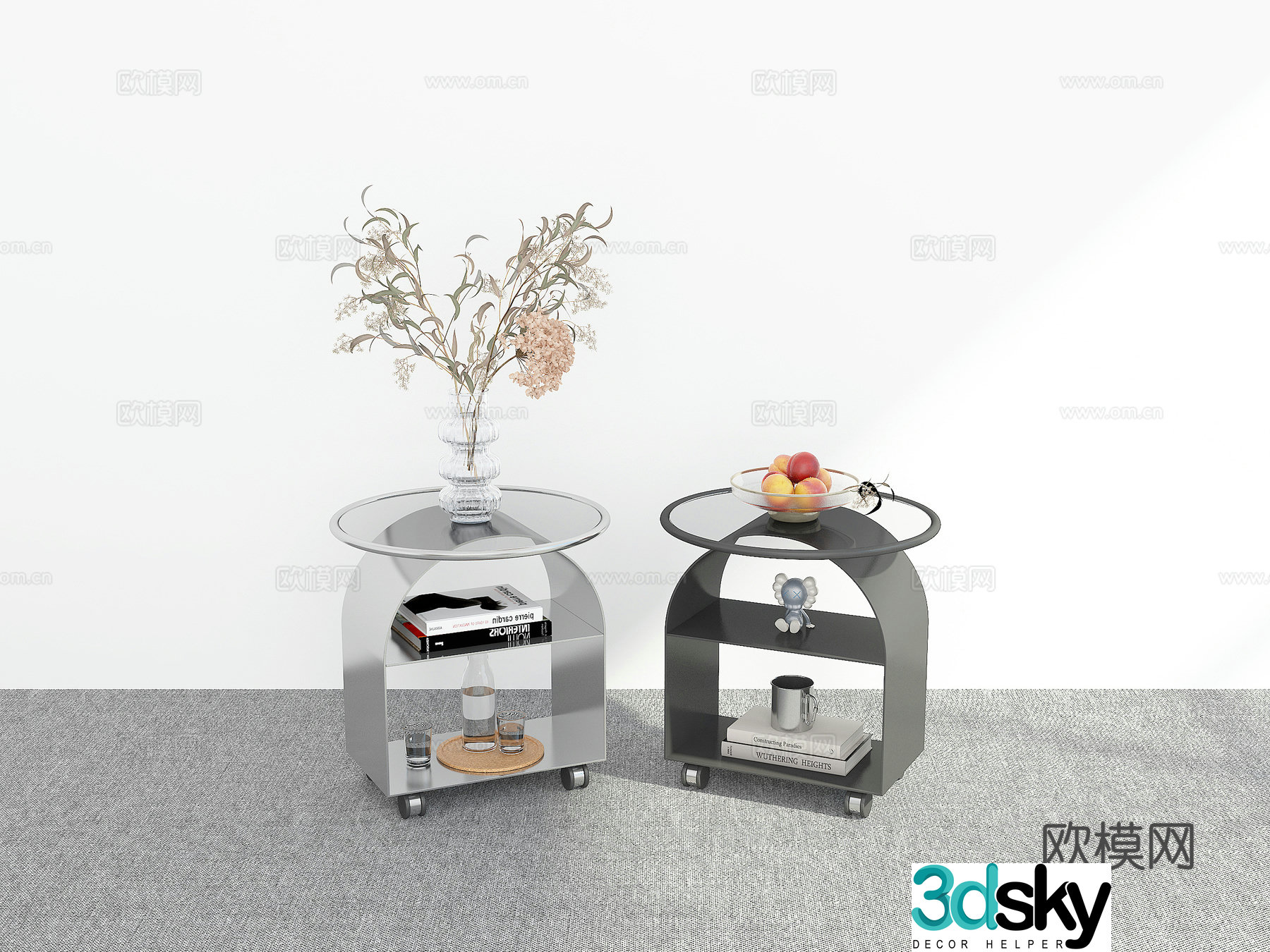 Modern side table mobile corner table round table 3D model