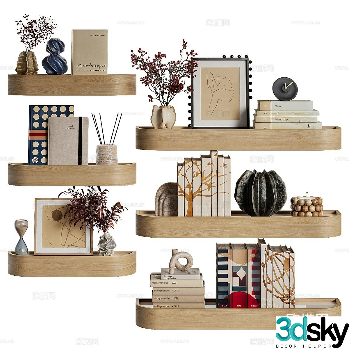 Log ornaments books vase 3d model