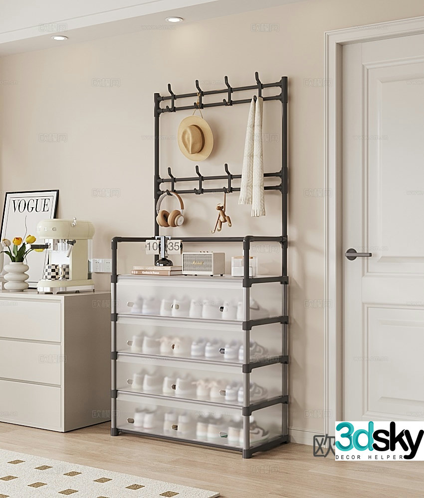Entrance shoe cabinet short shoe cabinet coat rack 3D model