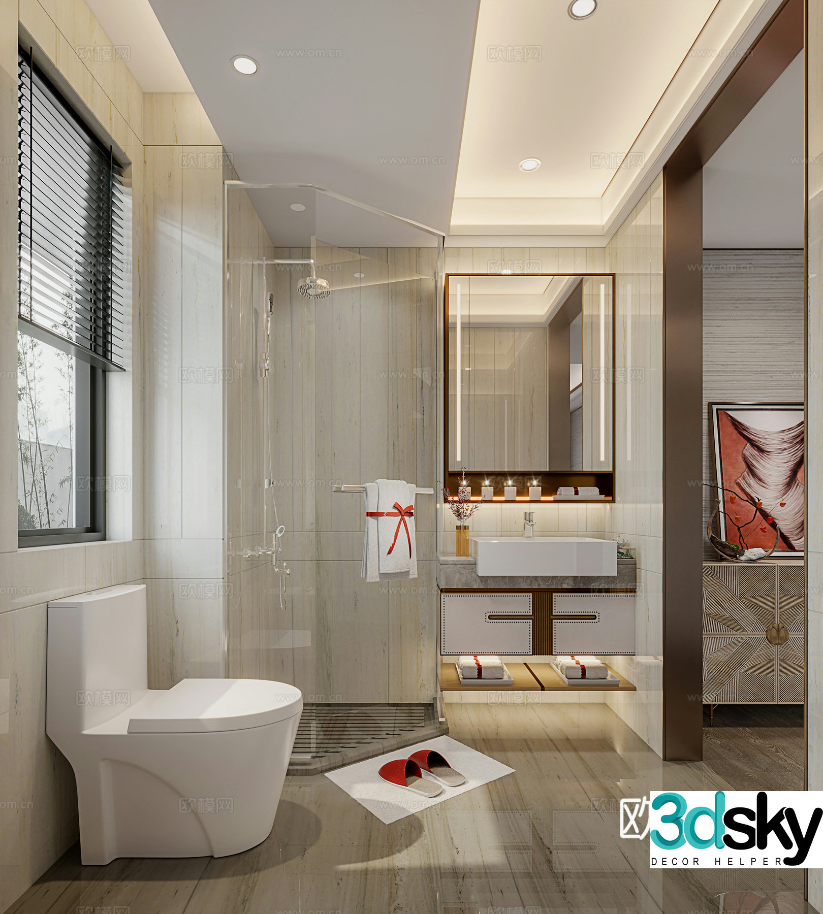 New Chinese style bathroom bathroom 3d model