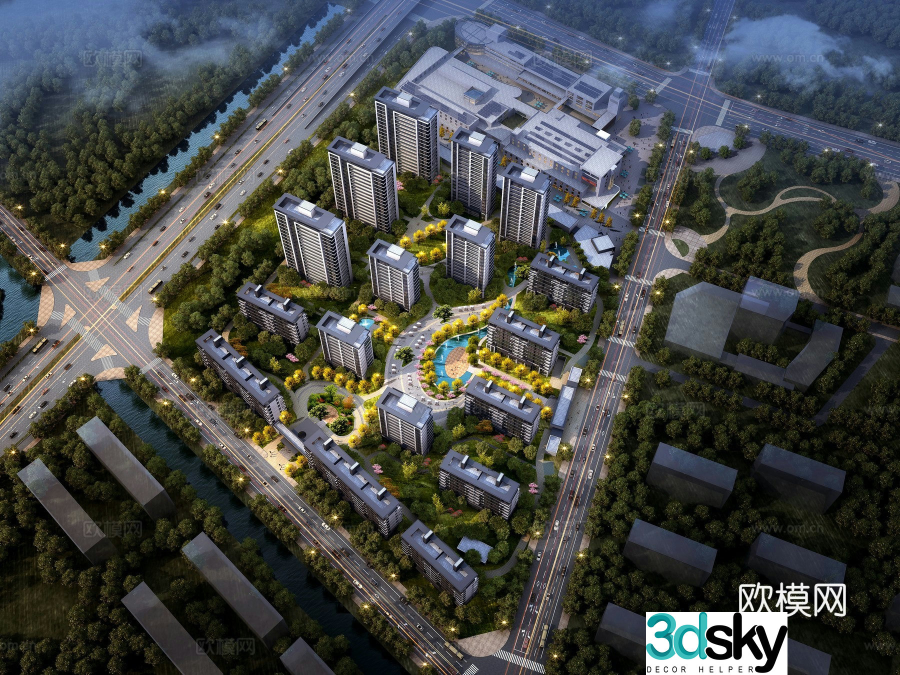 Residential area aerial view 3d model