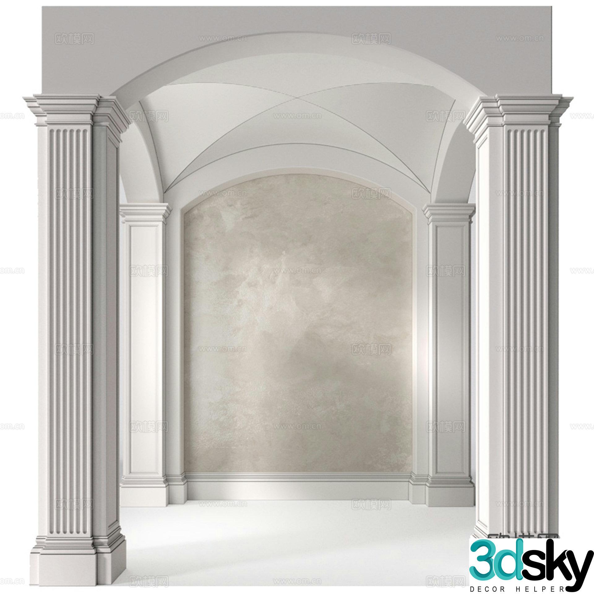 French Door Cover Pass Arched Door Opening 3D Model