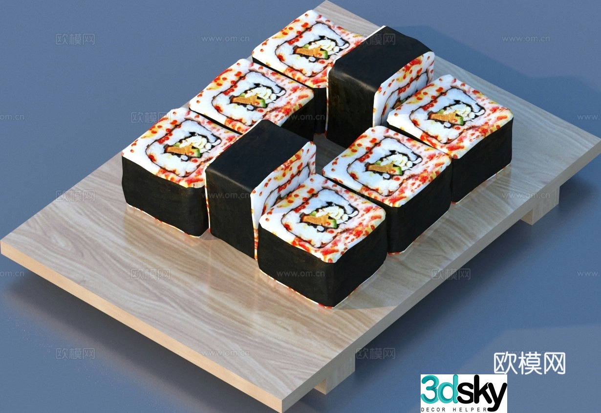 Sushi ingredients salmon rice ball food 3D model