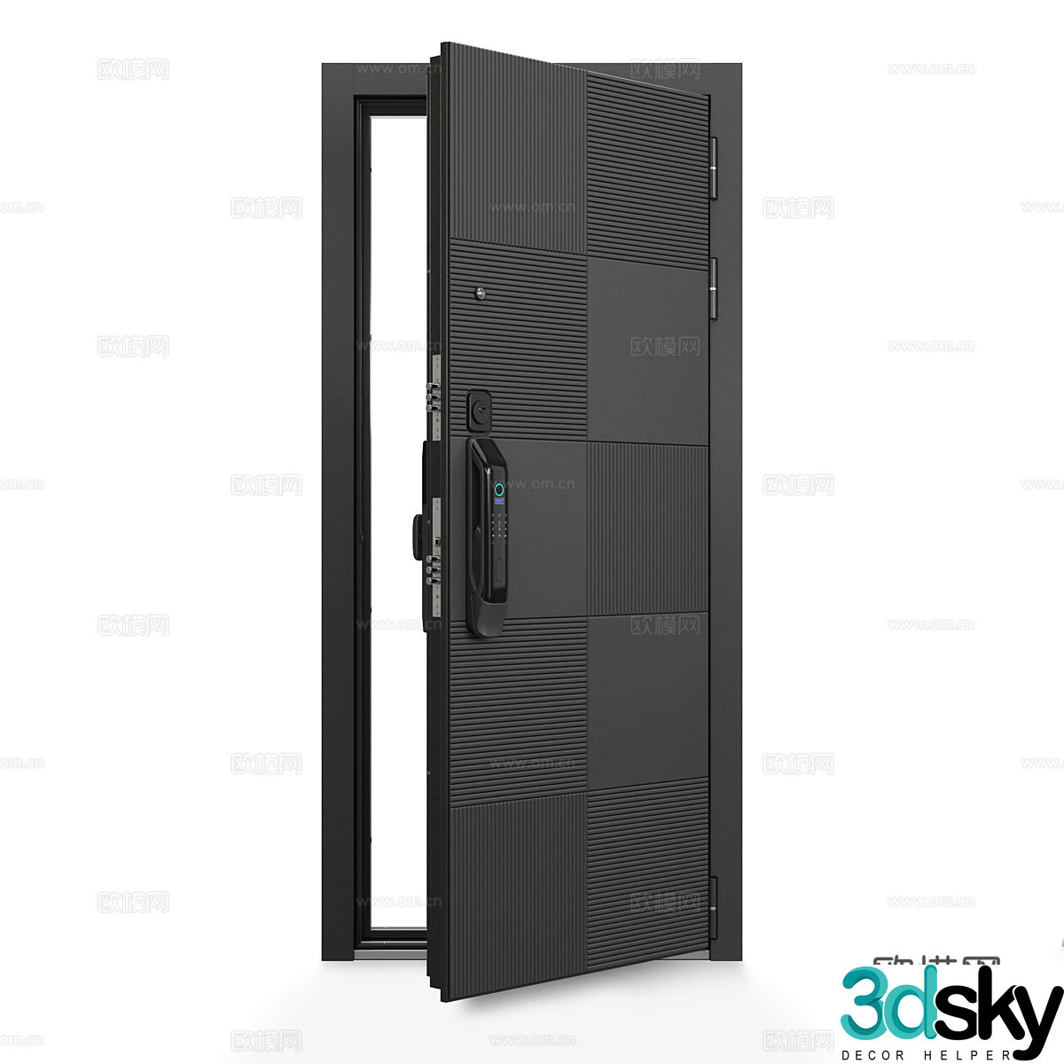 Modern entry door password door fingerprint lock 3d model