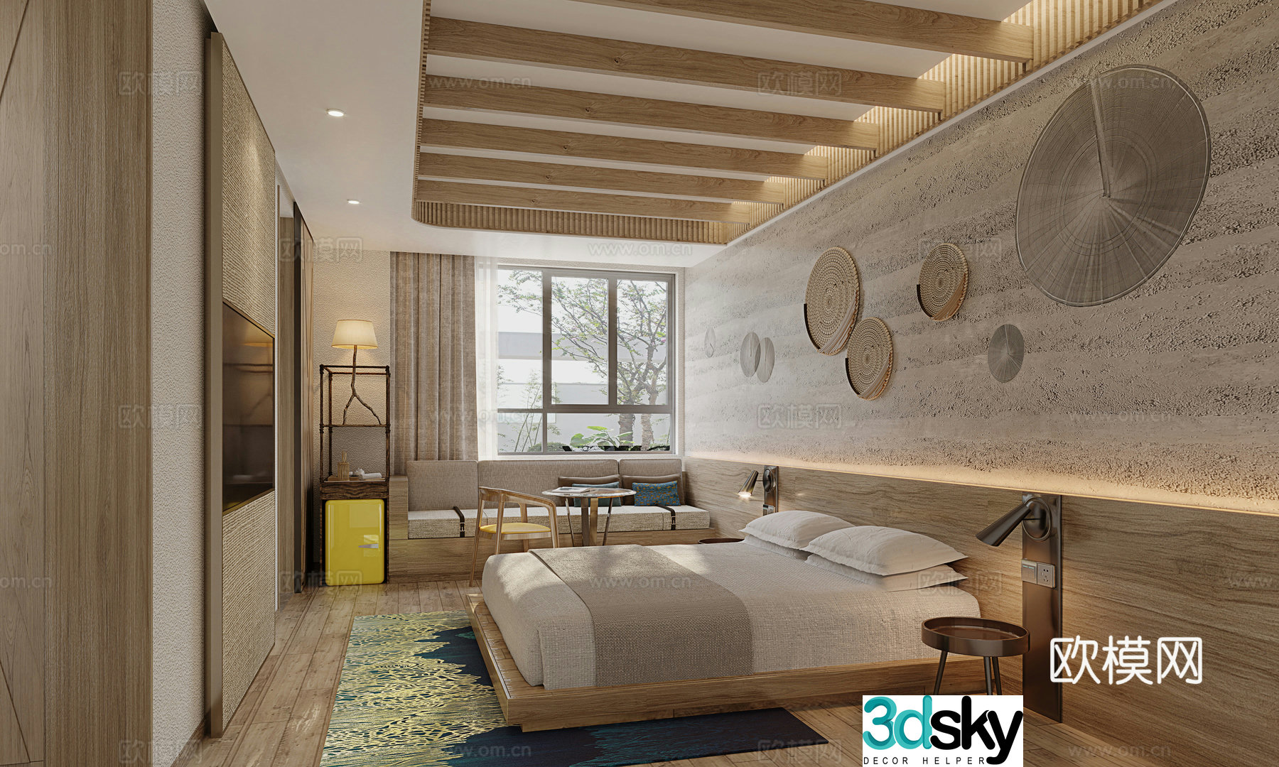 Japanese style B&B bedroom guest room 3d model