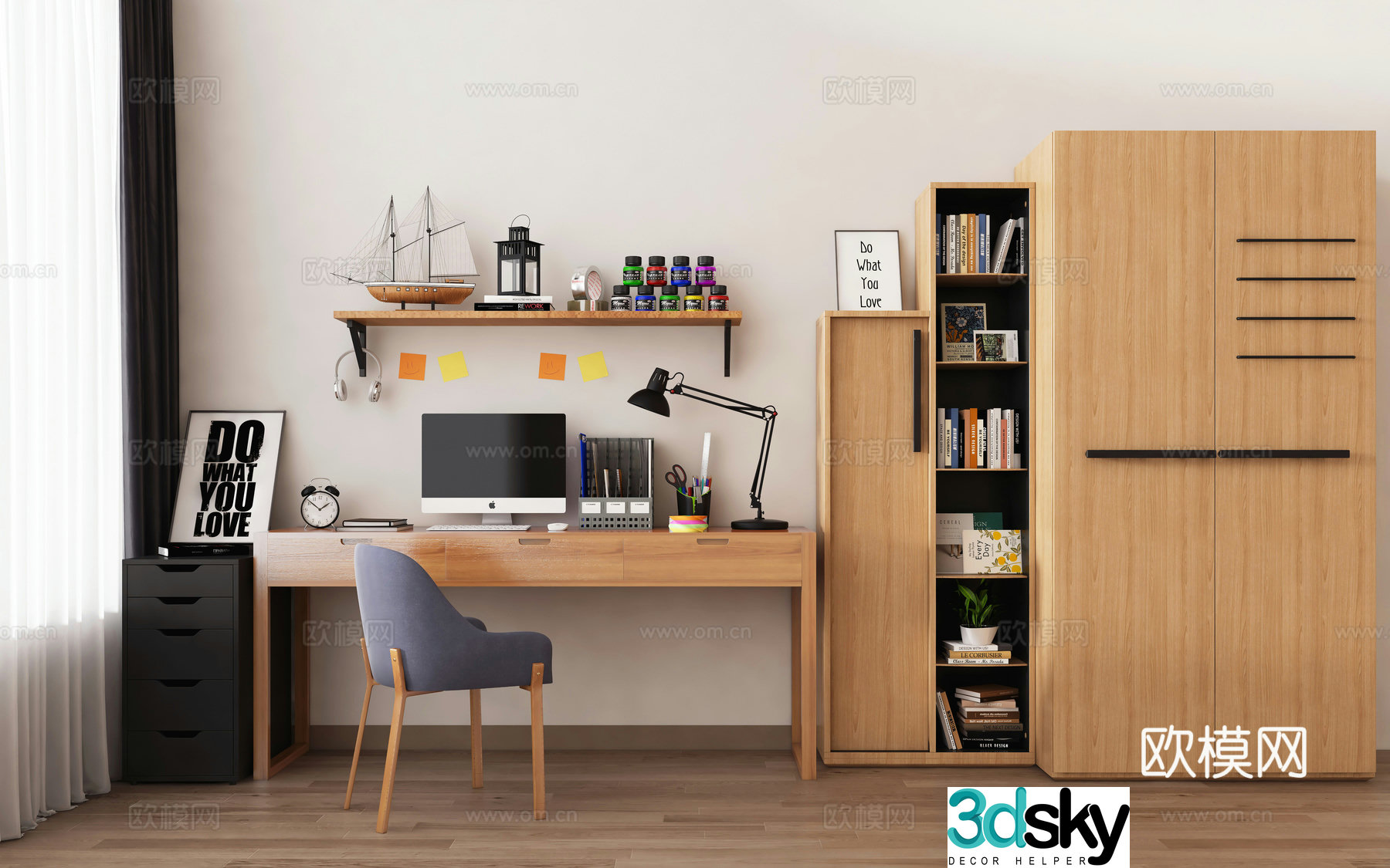 Log desk and chair 3d model