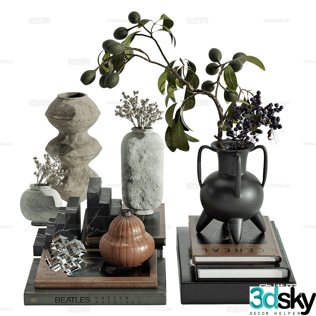 New Chinese style jewelry ornaments books vases 3D model
