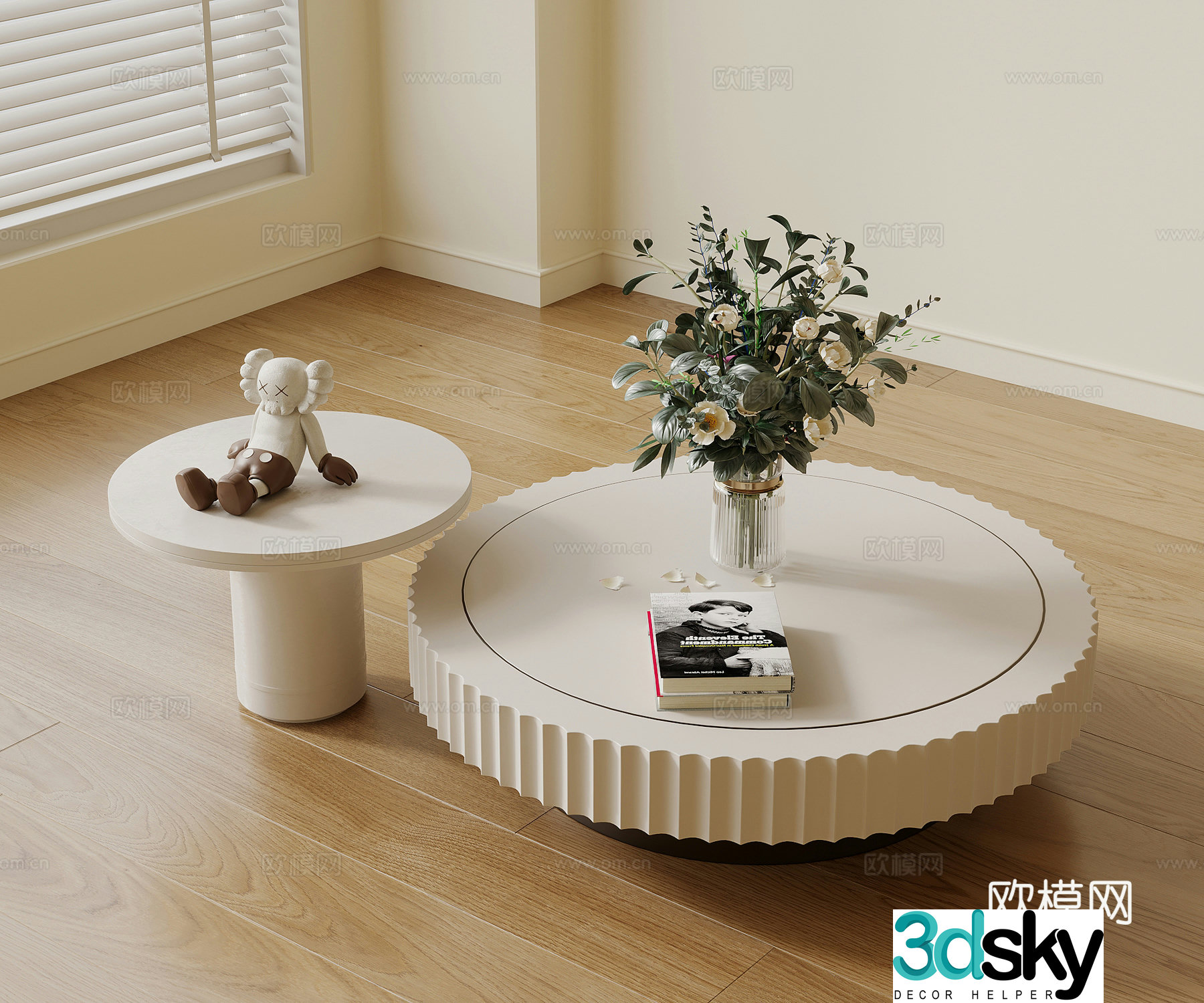 Cream style mother-of-pearl coffee table splicing coffee table 3d model