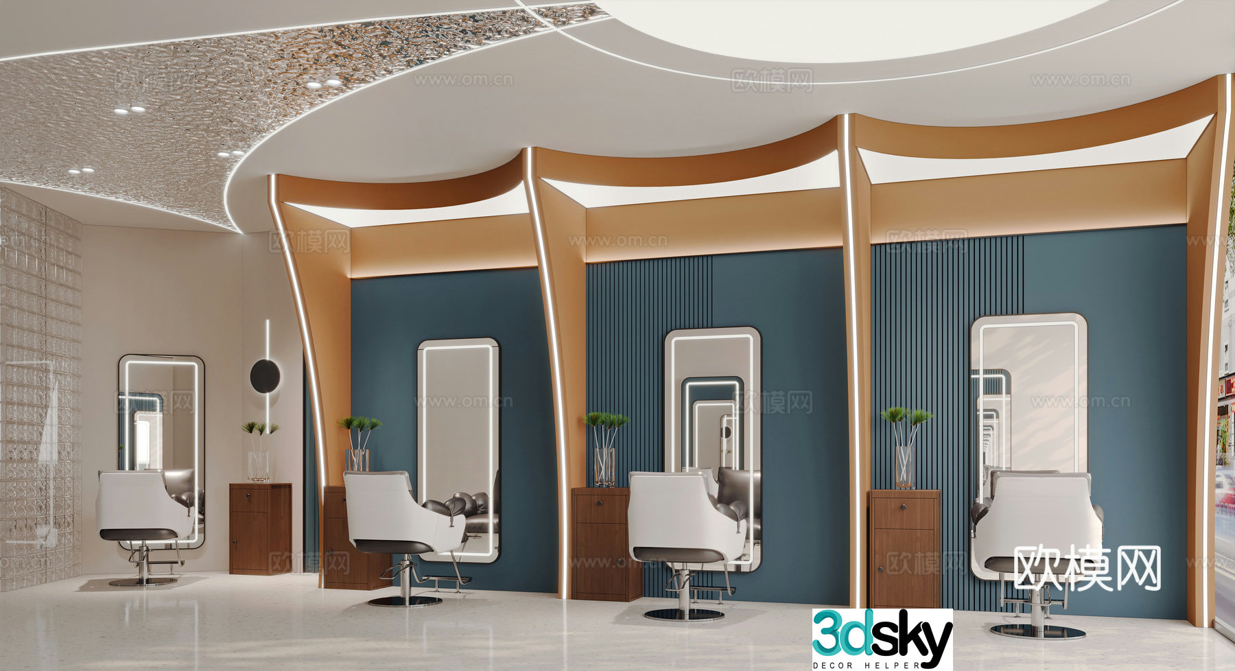 Modern barber shop hair salon 3d model