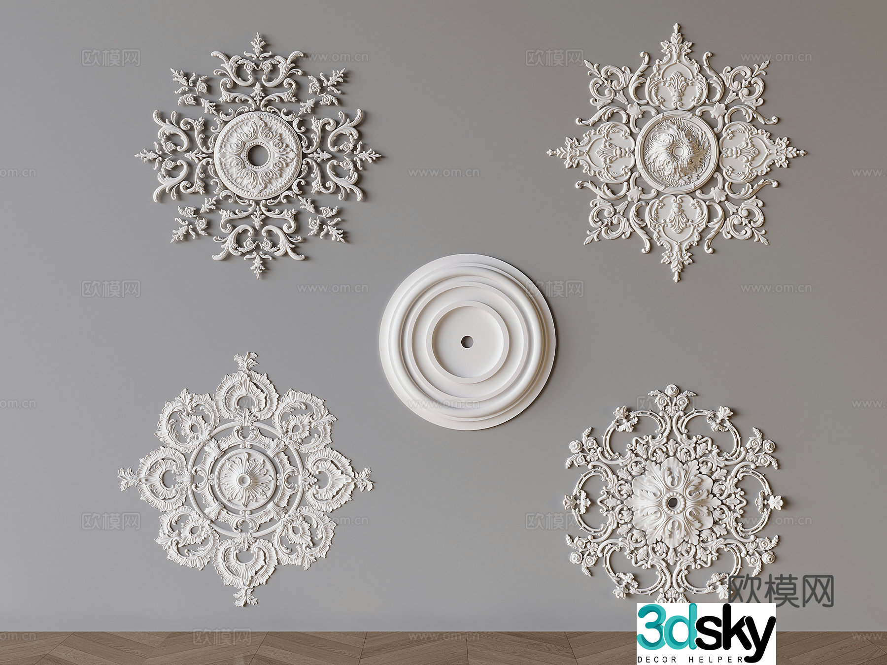 French carved plaster lamp panel carved plaster base 3D model
