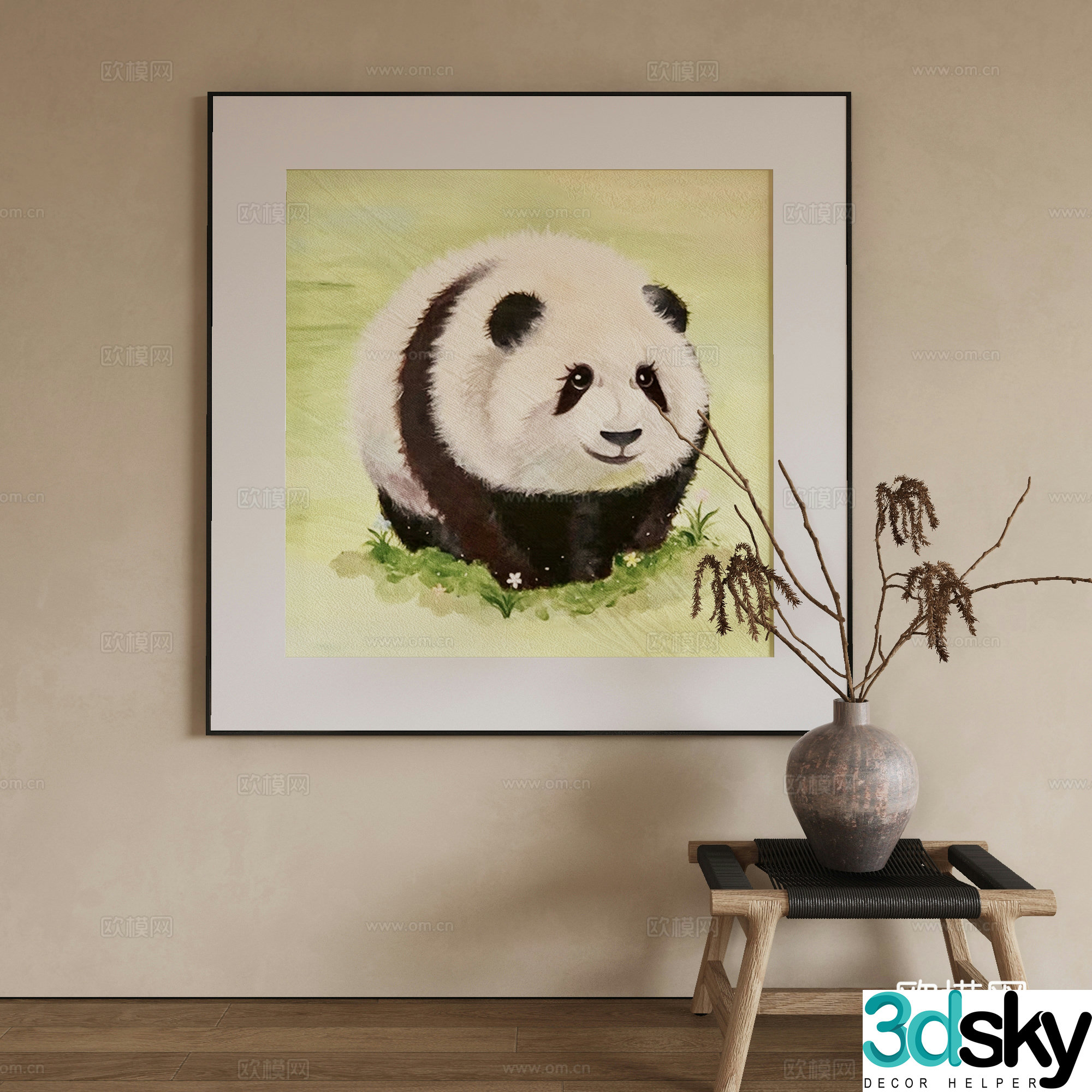 Modern panda hanging painting decorative painting 3d model