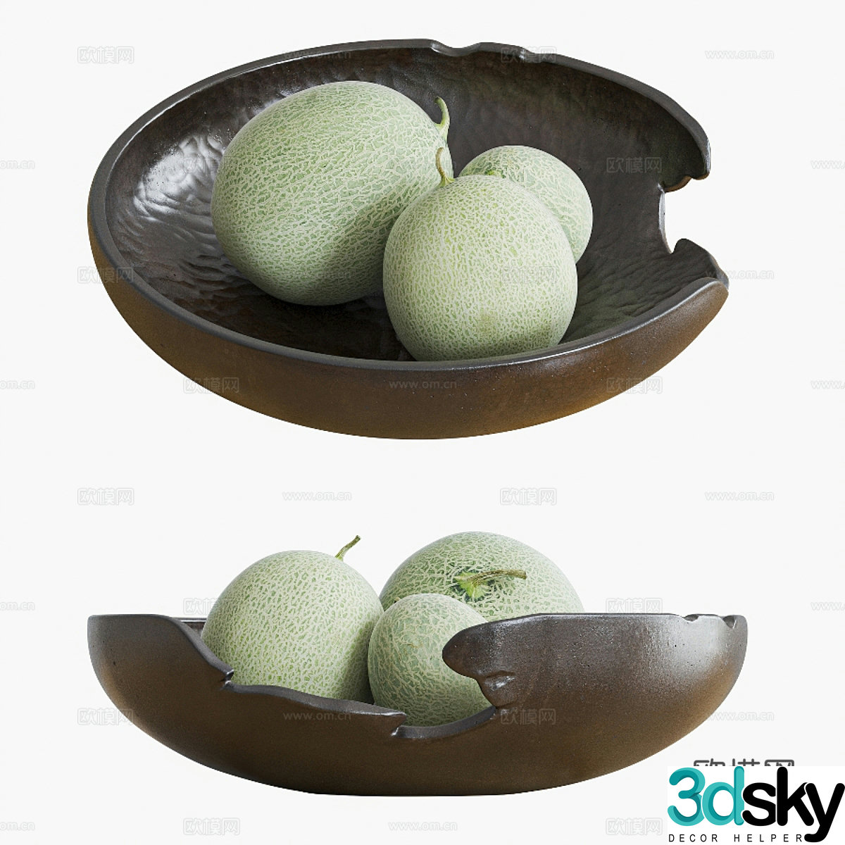 fruit plate melon cantaloupe 3d model