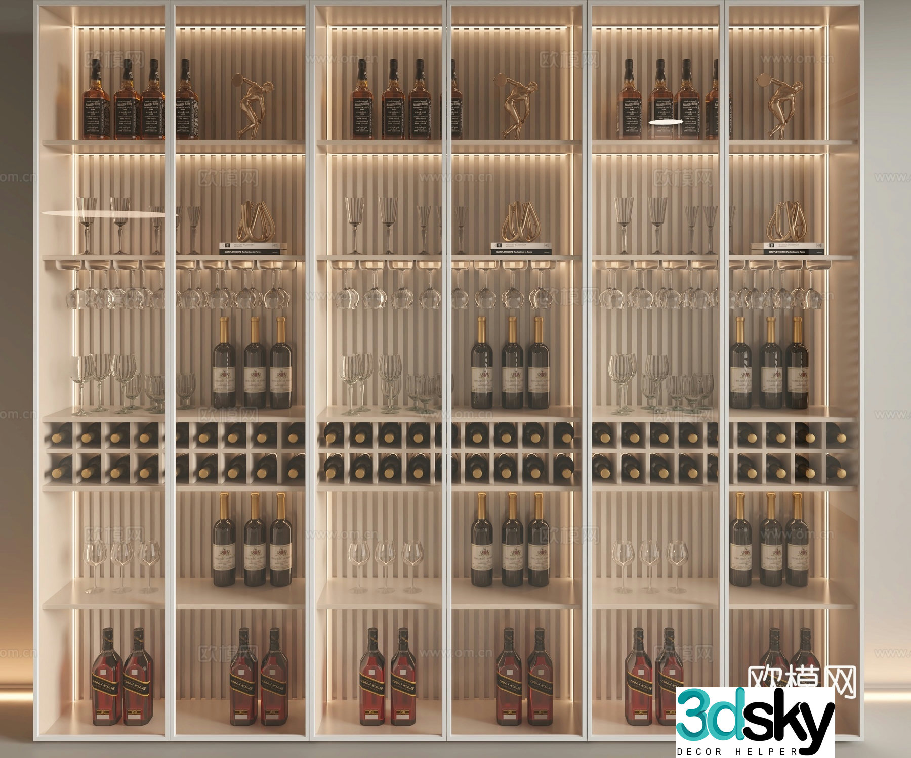 Cream style wine cabinet glass wine cabinet 3d model