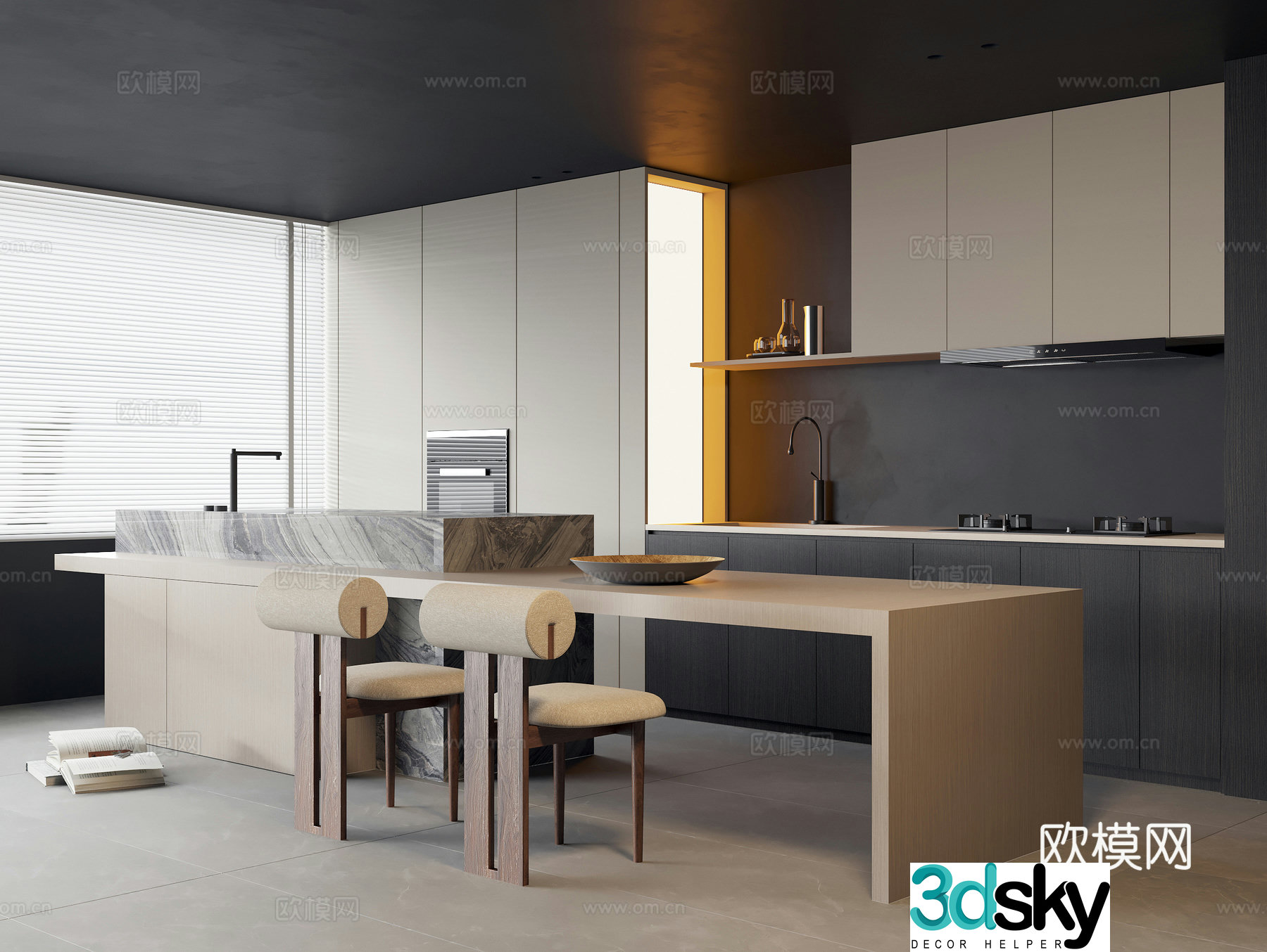 Modern island kitchen 3d model