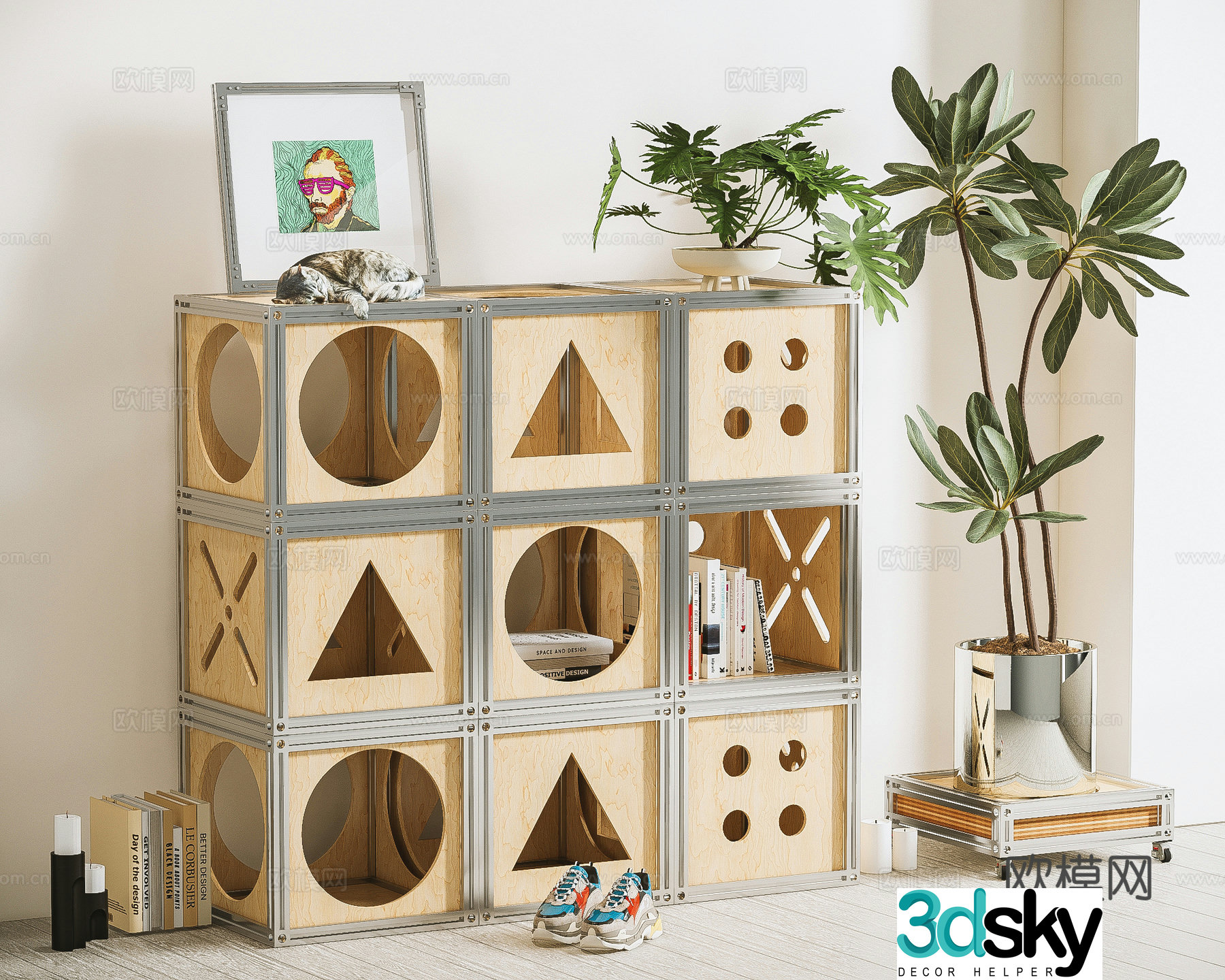 Log storage shelf bookshelf 3d model