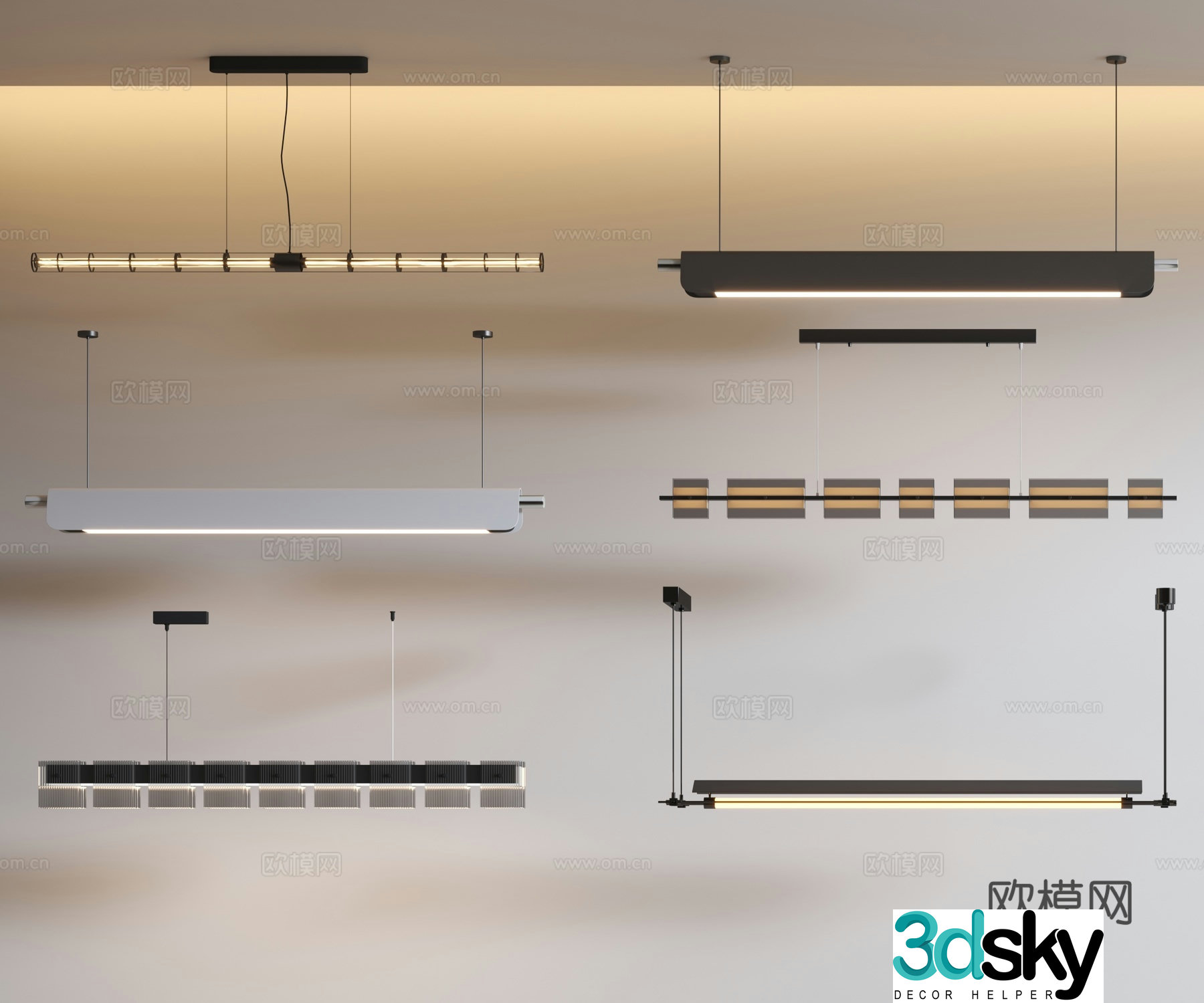 Modern long chandelier restaurant chandelier bar chandelier 3d model