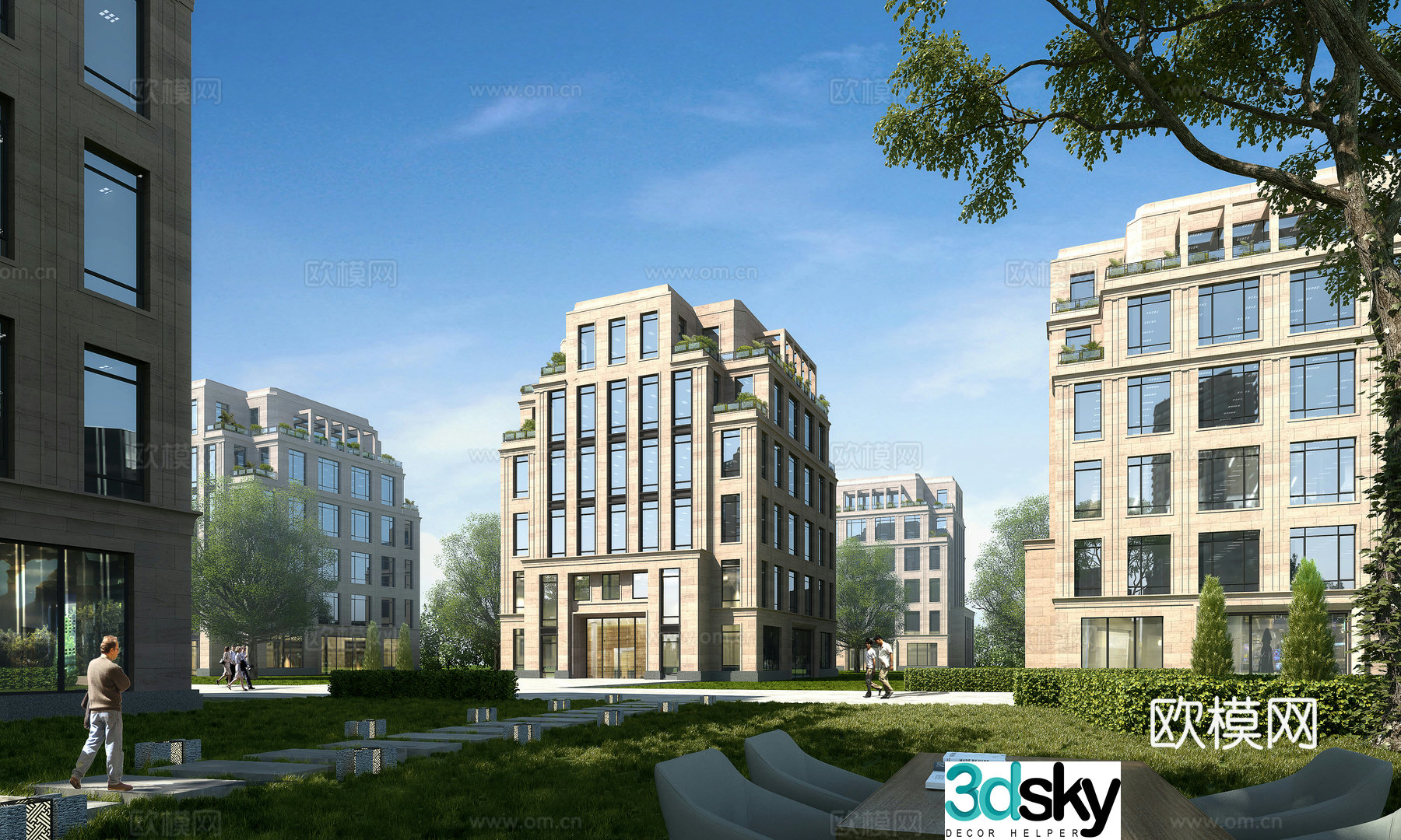 Multi-story residential building exterior 3D model