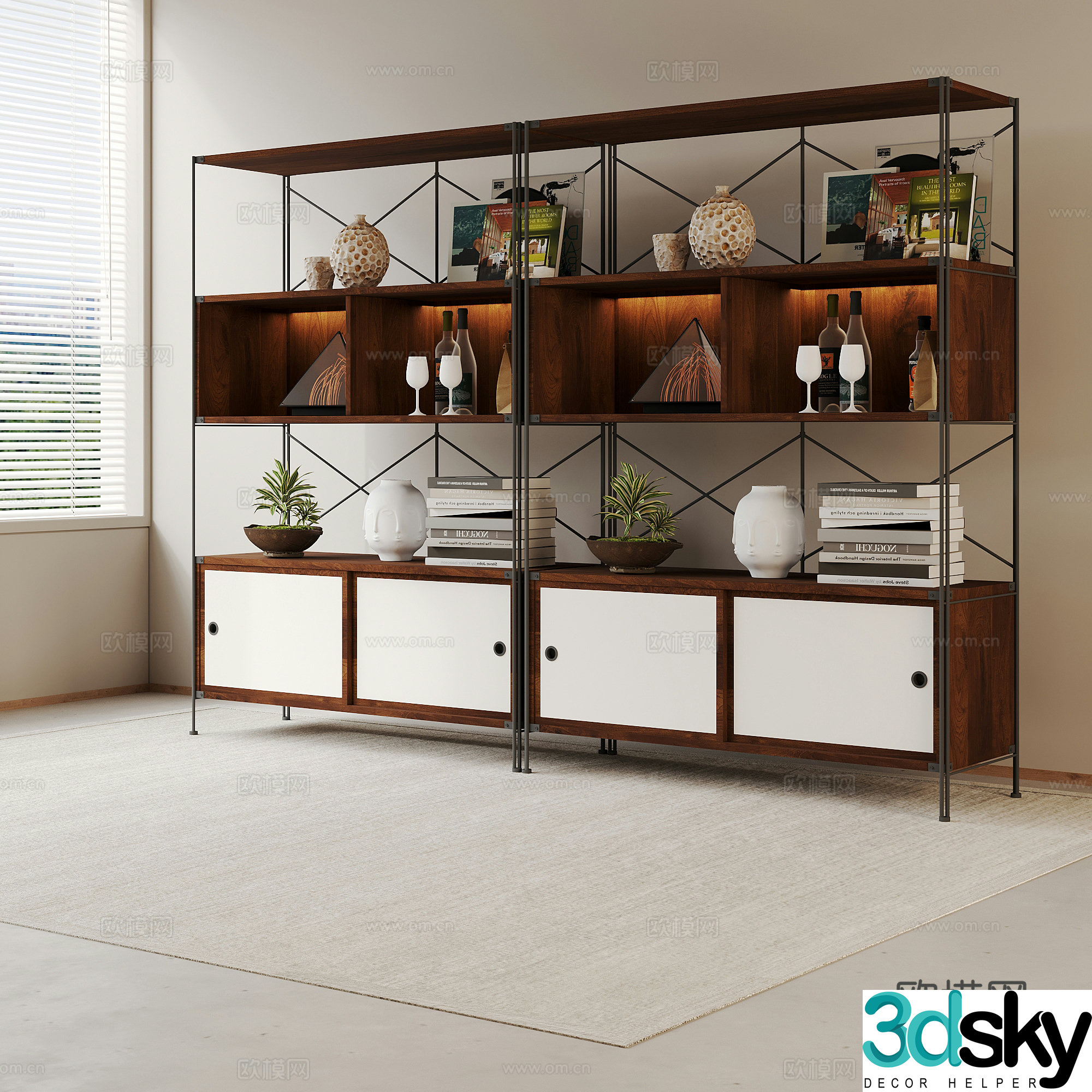 Modern bookcase storage shelf bookshelf 3d model