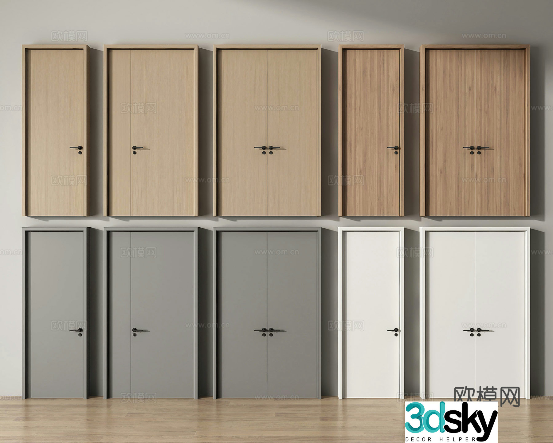 Modern double door single door double door door 3d model