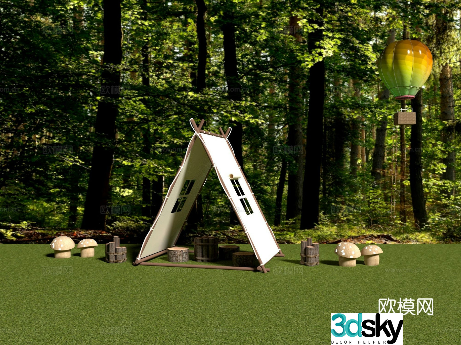Modern camping tent check-in leisure area 3D model