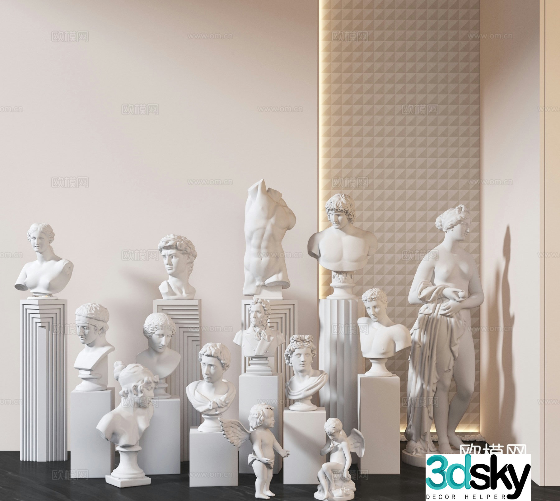 Plaster statue Angel sculpture David sculpture Ornament 3D model