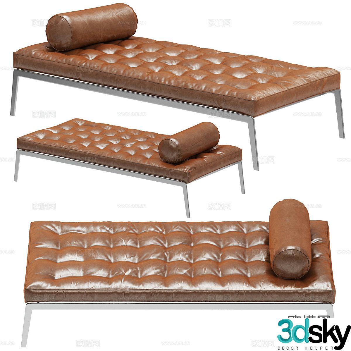 Flexform Footrest Bench Leather End Stool 3d model