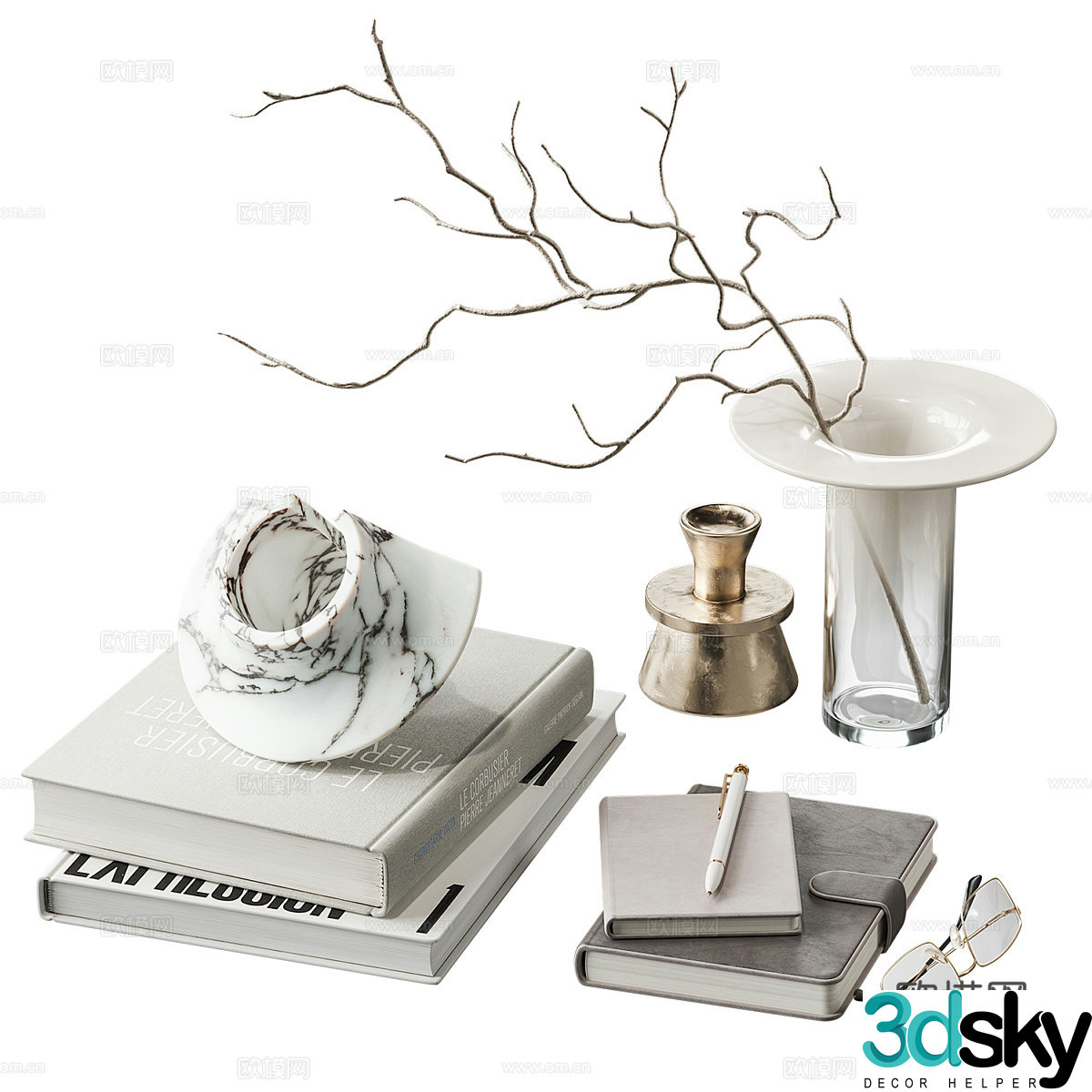 Modern jewelry ornaments books vase 3d model