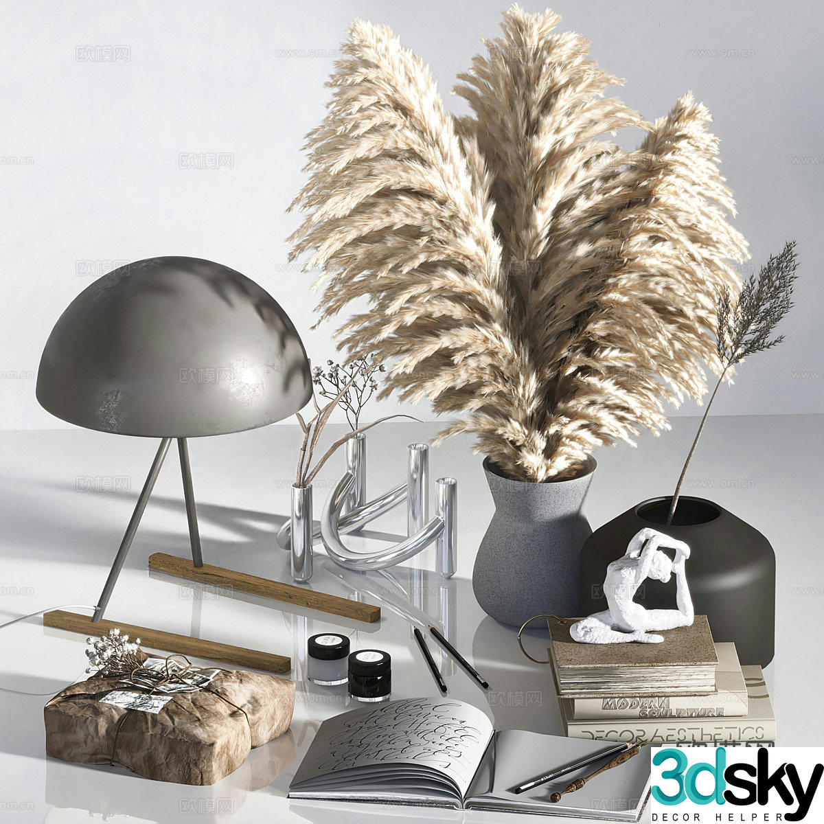 Modern decorations ornaments vases books 3d model