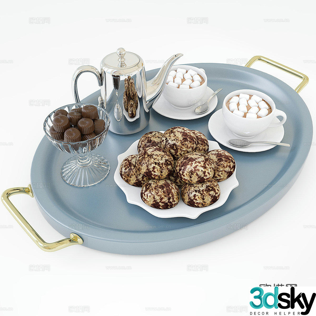 tray gourmet pastries coffee afternoon tea 3d model