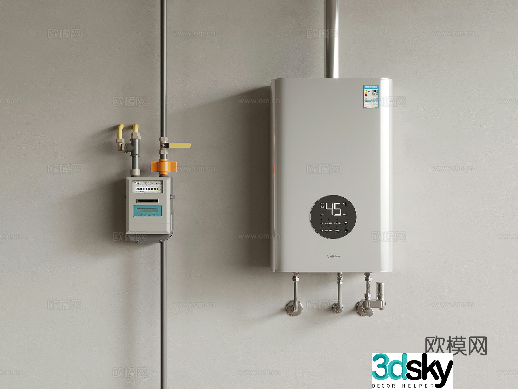 Modern gas meter gas water heater 3d model