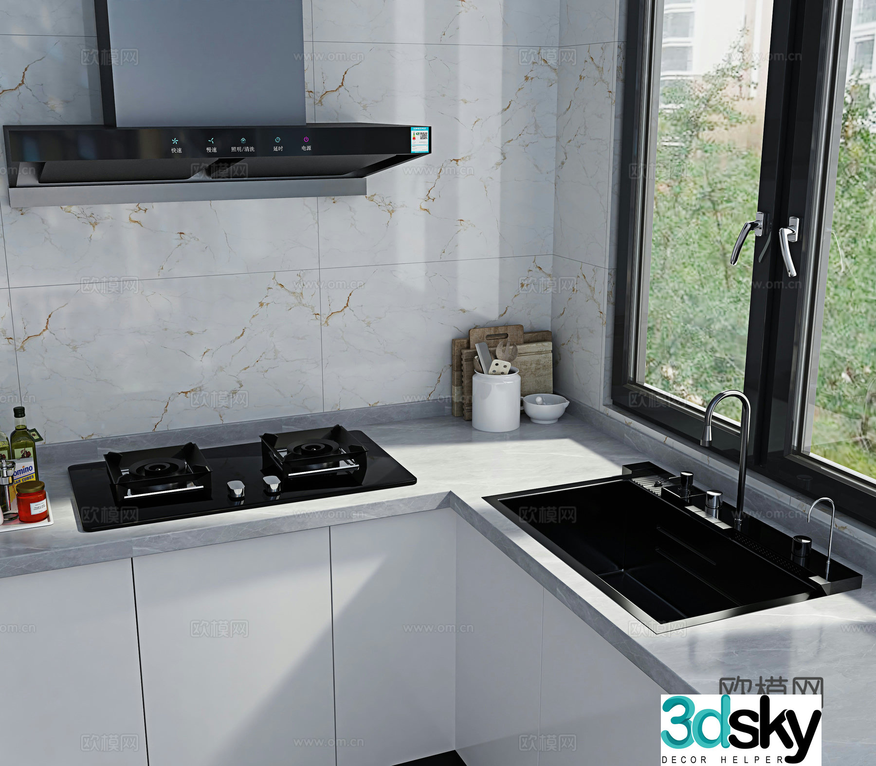 Kitchen utensils hood stove faucet dishwasher 3d model