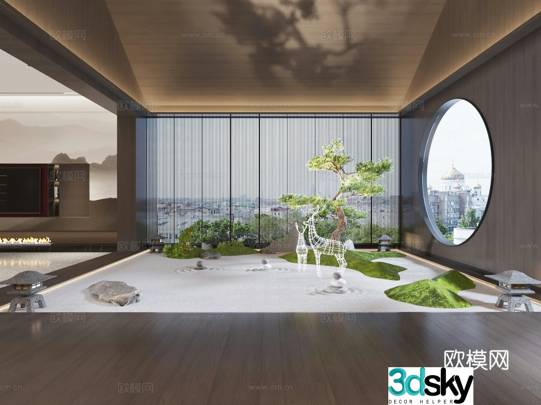 New Chinese style interior landscape dry landscape 3D model