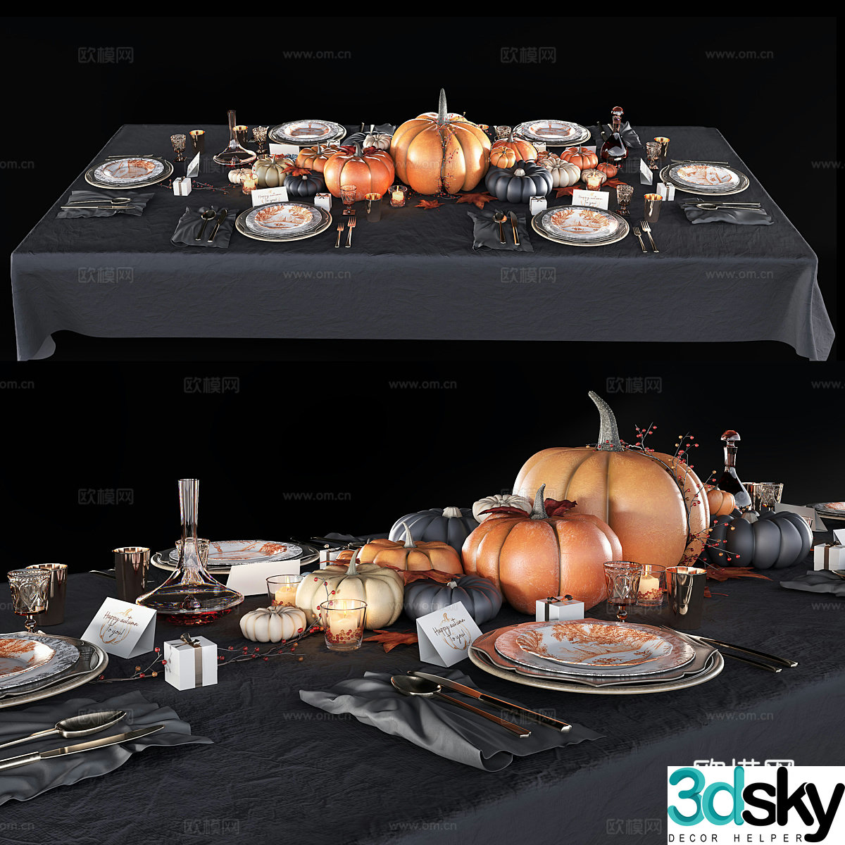 modern tableware pumpkin halloween display 3d model