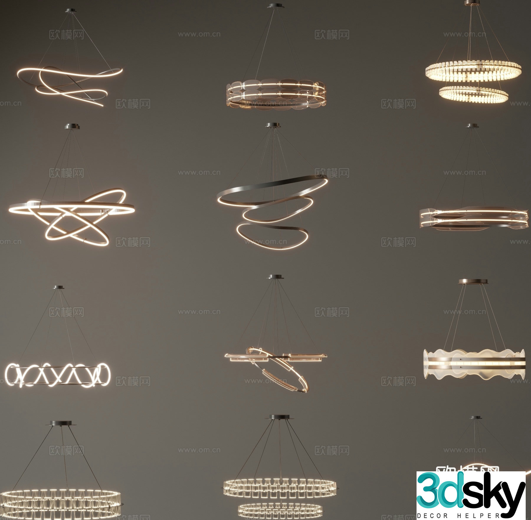 Light luxury ring chandelier 3D model