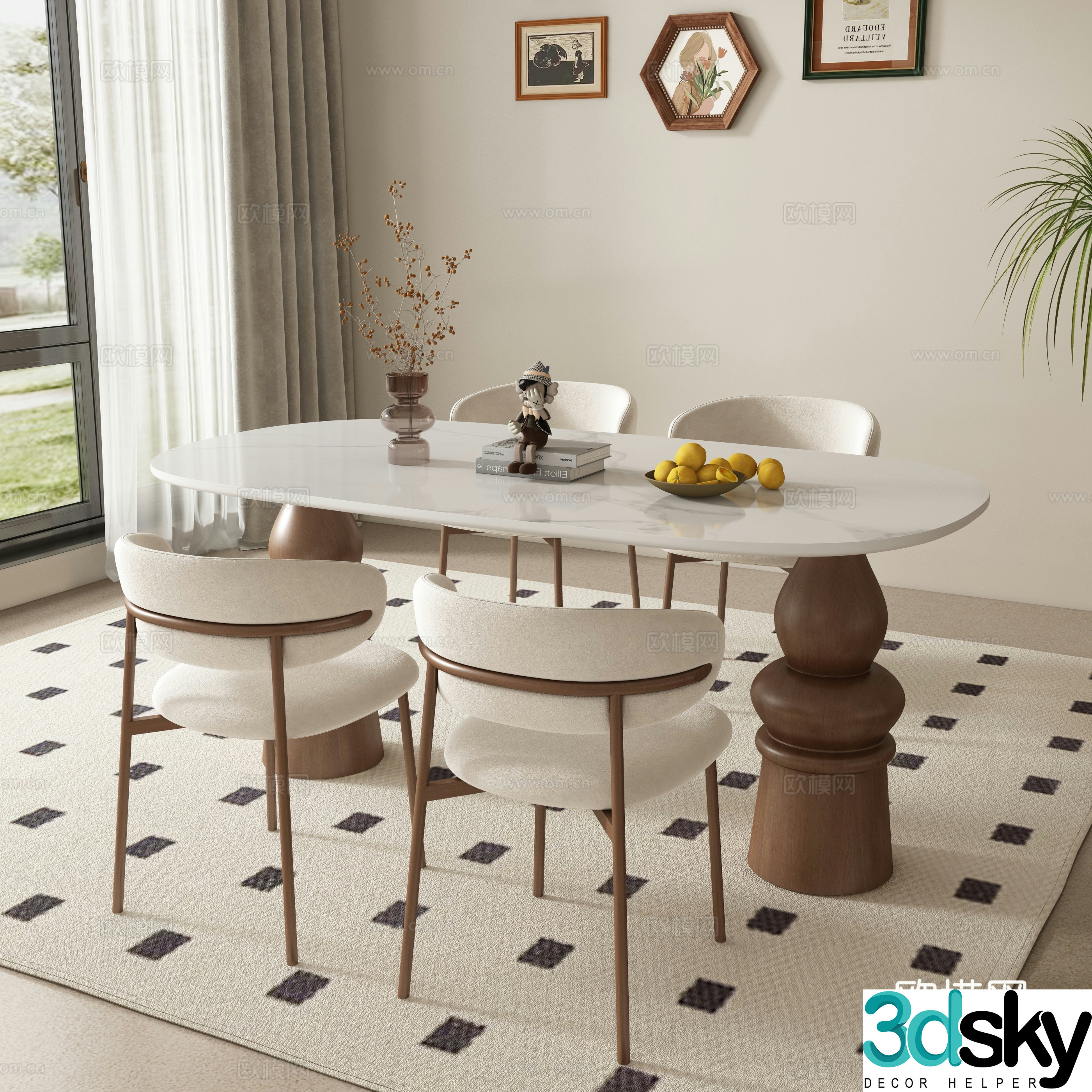 Medieval style dining table and chairs 3d model