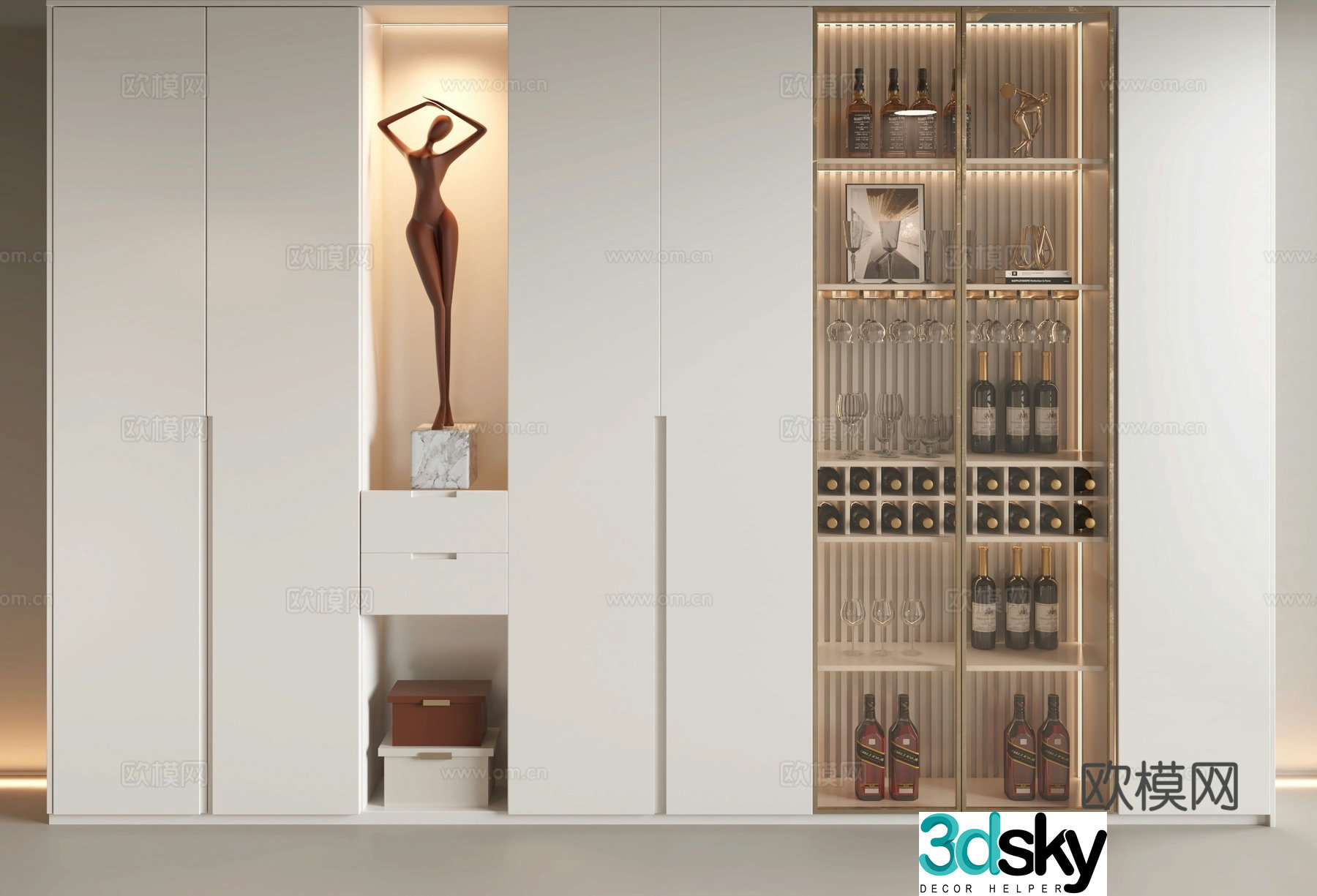 Cream style wine cabinet glass wine cabinet 3d model