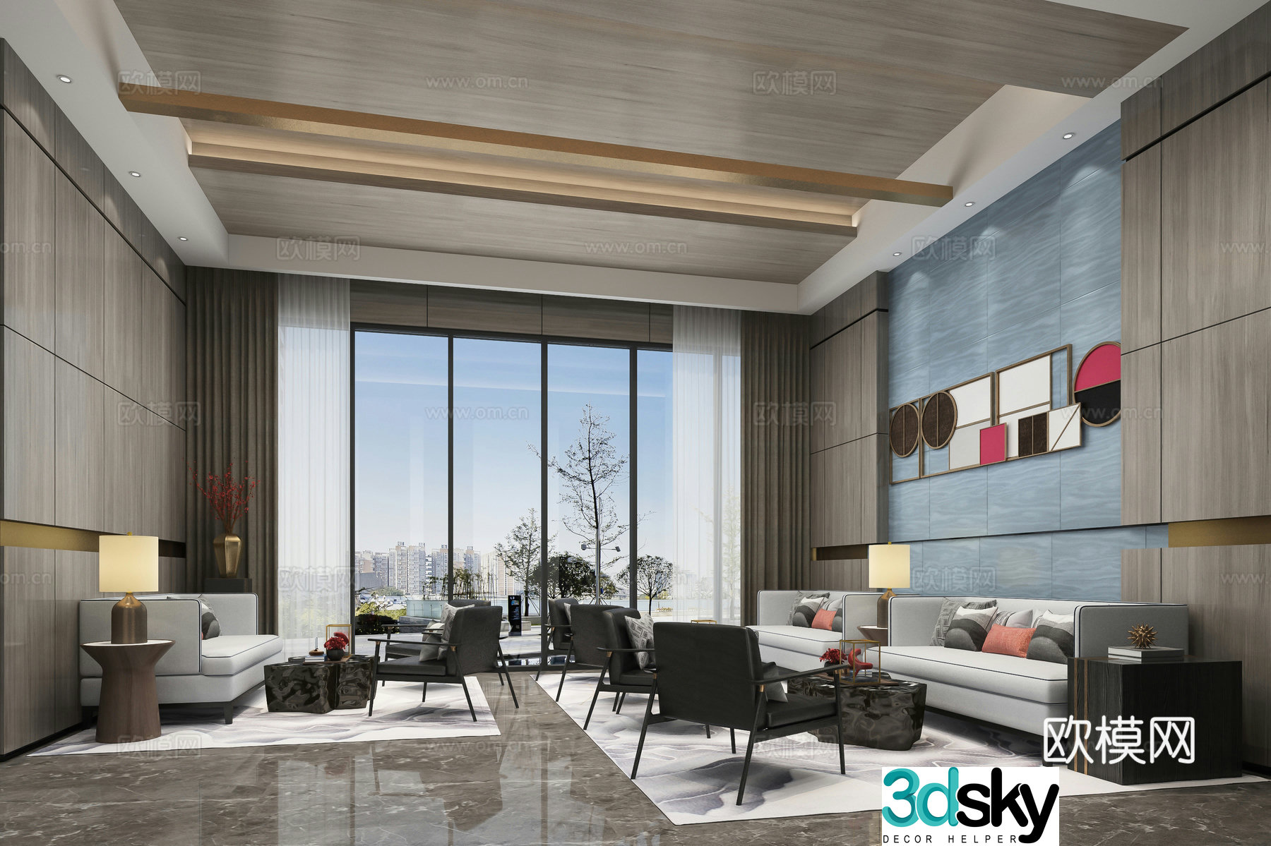 3D model of new Chinese-style sales office negotiation area