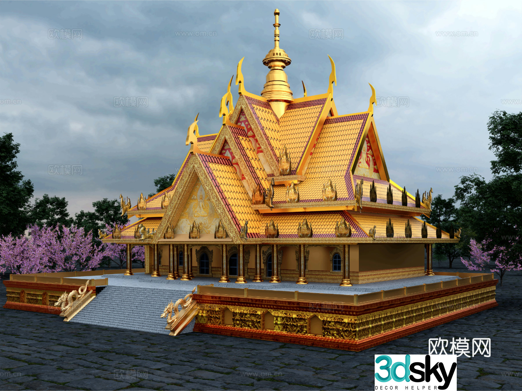 Southeast Asia Buddhist temple temple Theravada Buddhism religious building 3d model