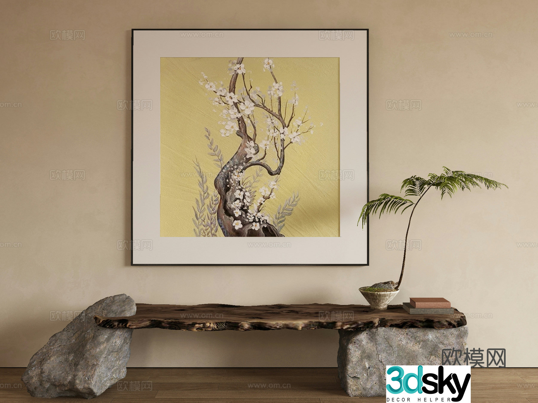 New Chinese style flower painting decorative painting 3d model