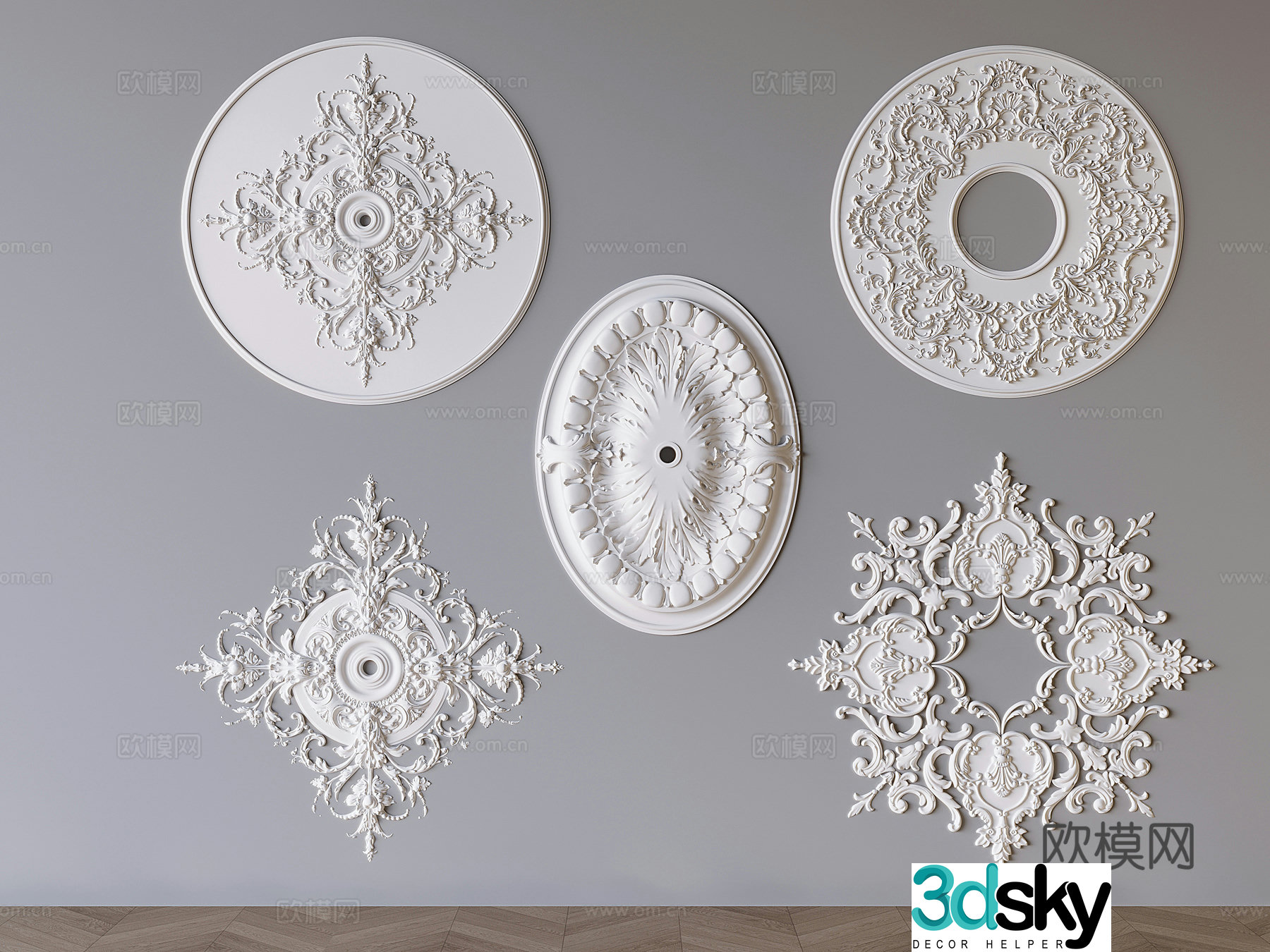 French carved plaster lamp panel carved plaster base 3D model