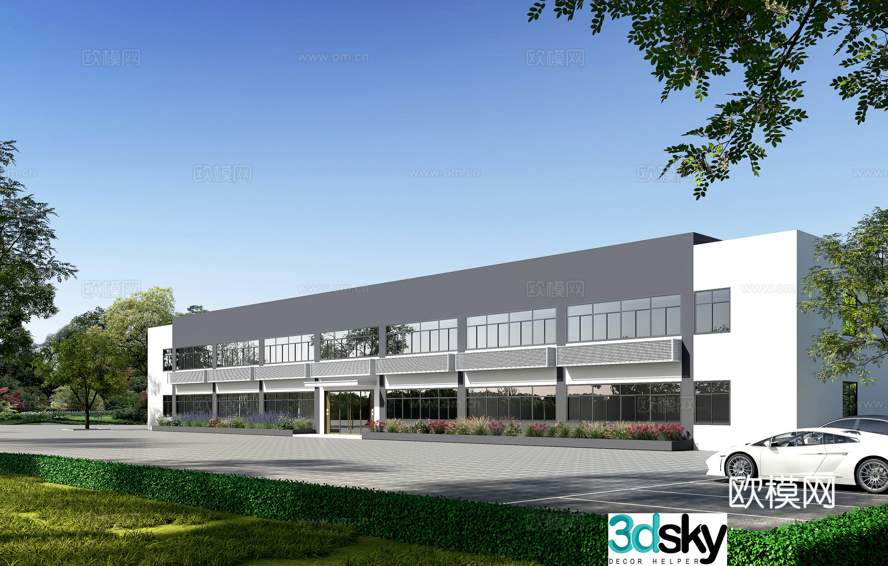 3D model of modern factory building appearance