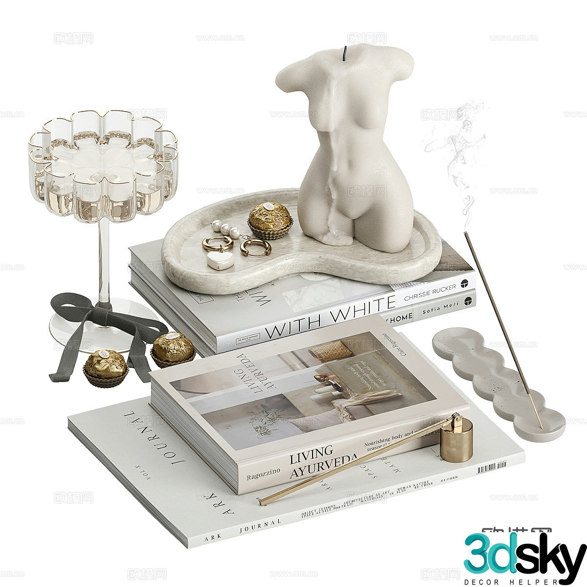 Modern jewelry books candles 3D model