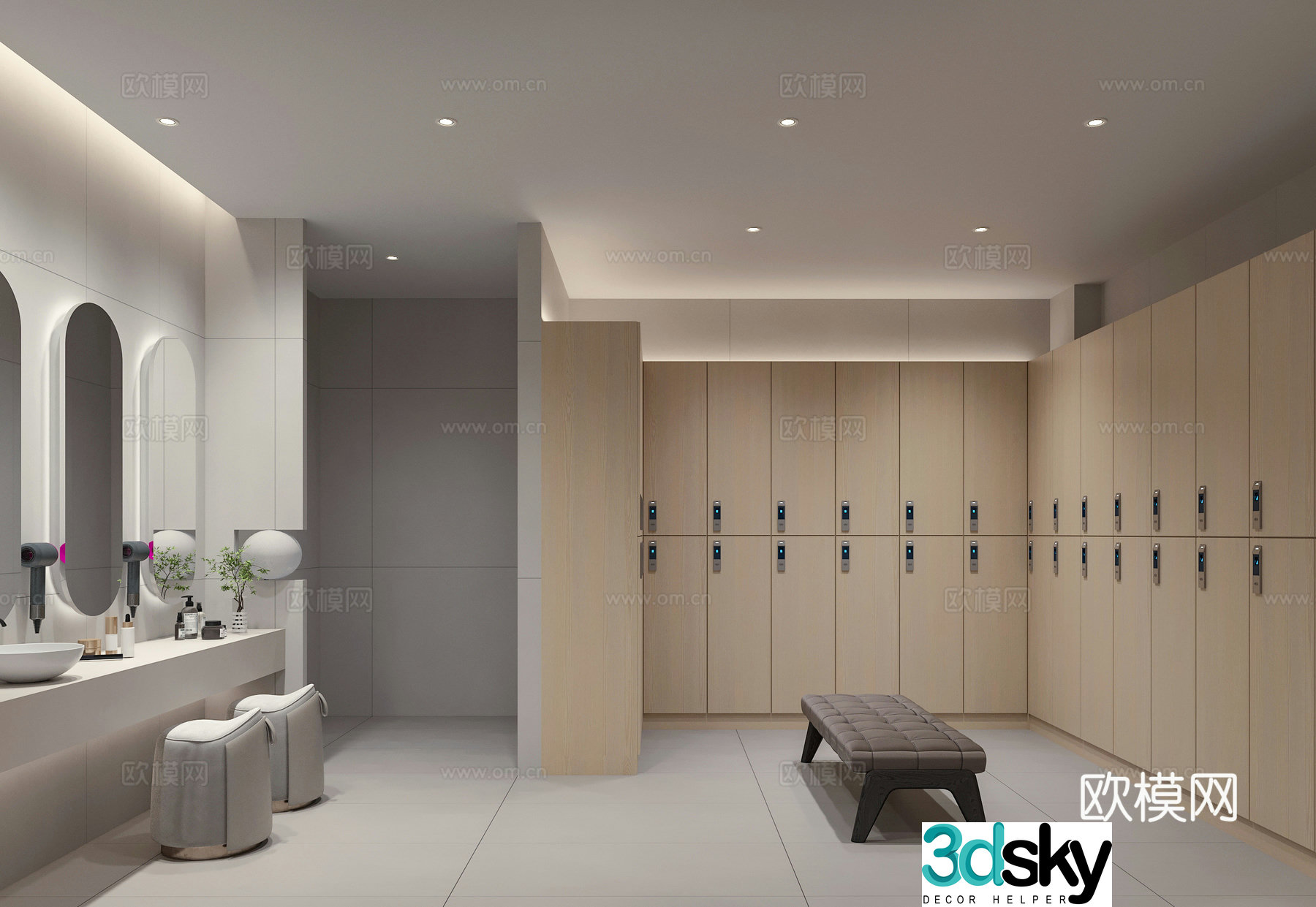 Modern bath center locker room 3d model