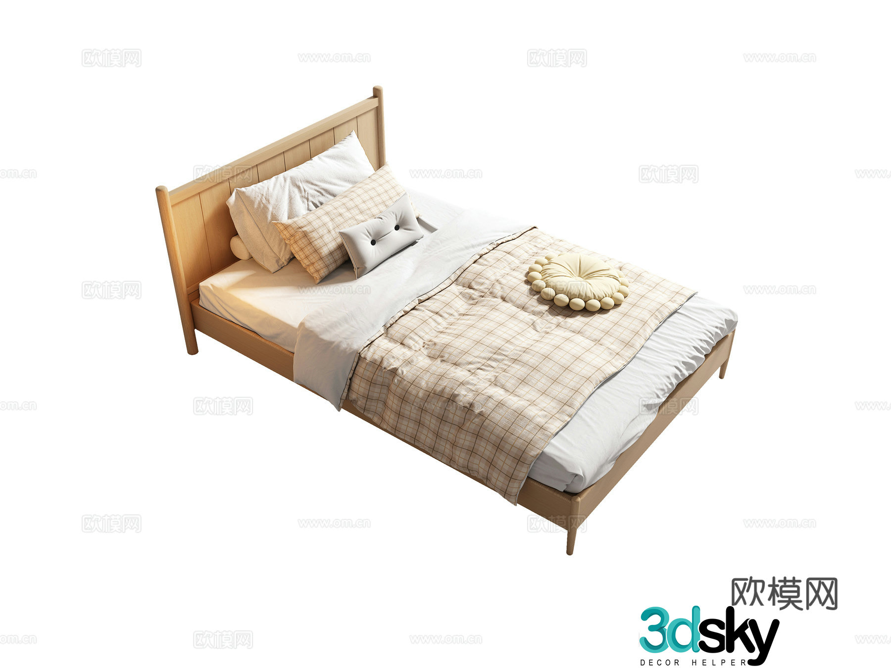 Log style single bed 3d model