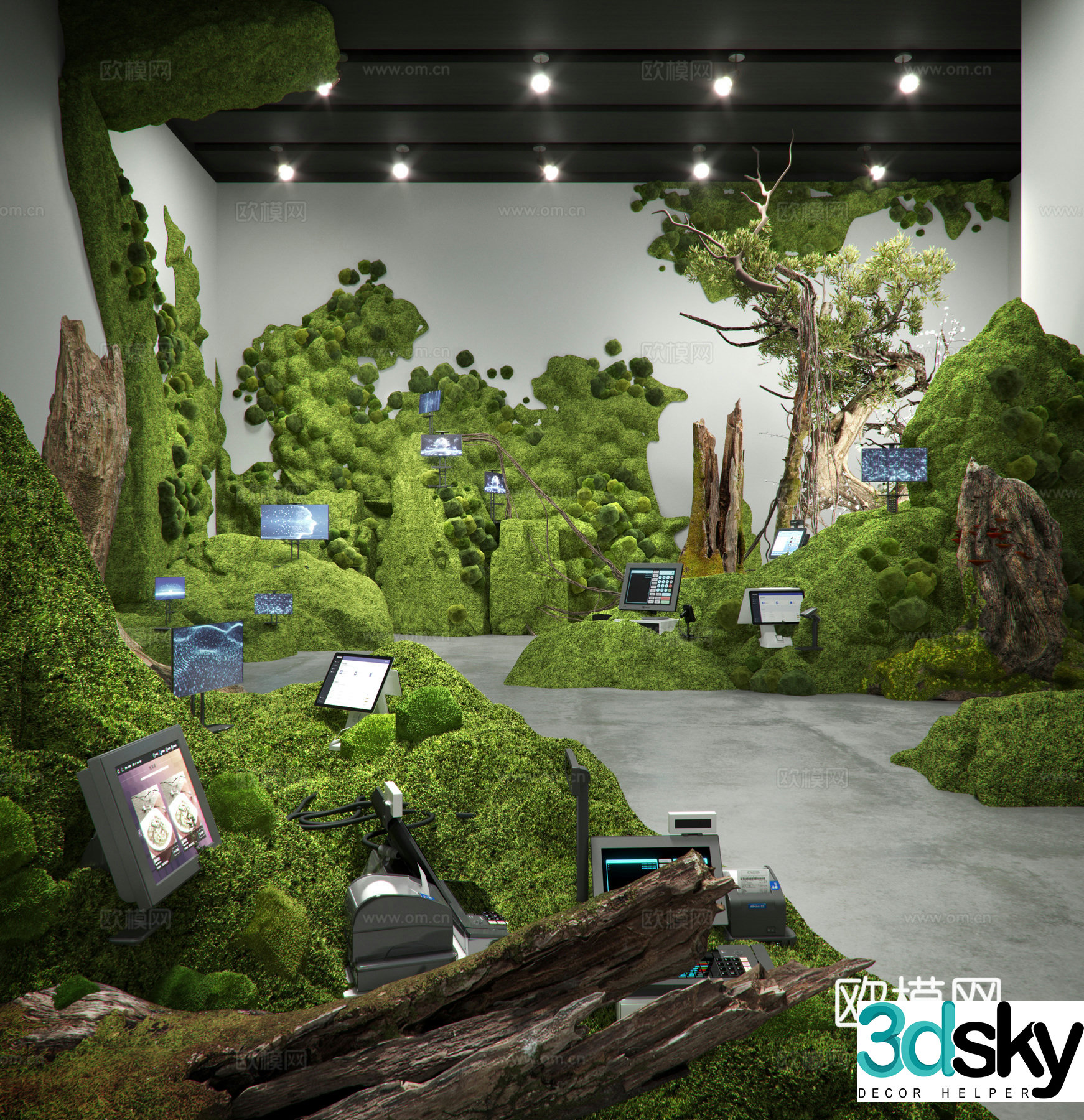 Modern indoor moss wall landscaping 3d model