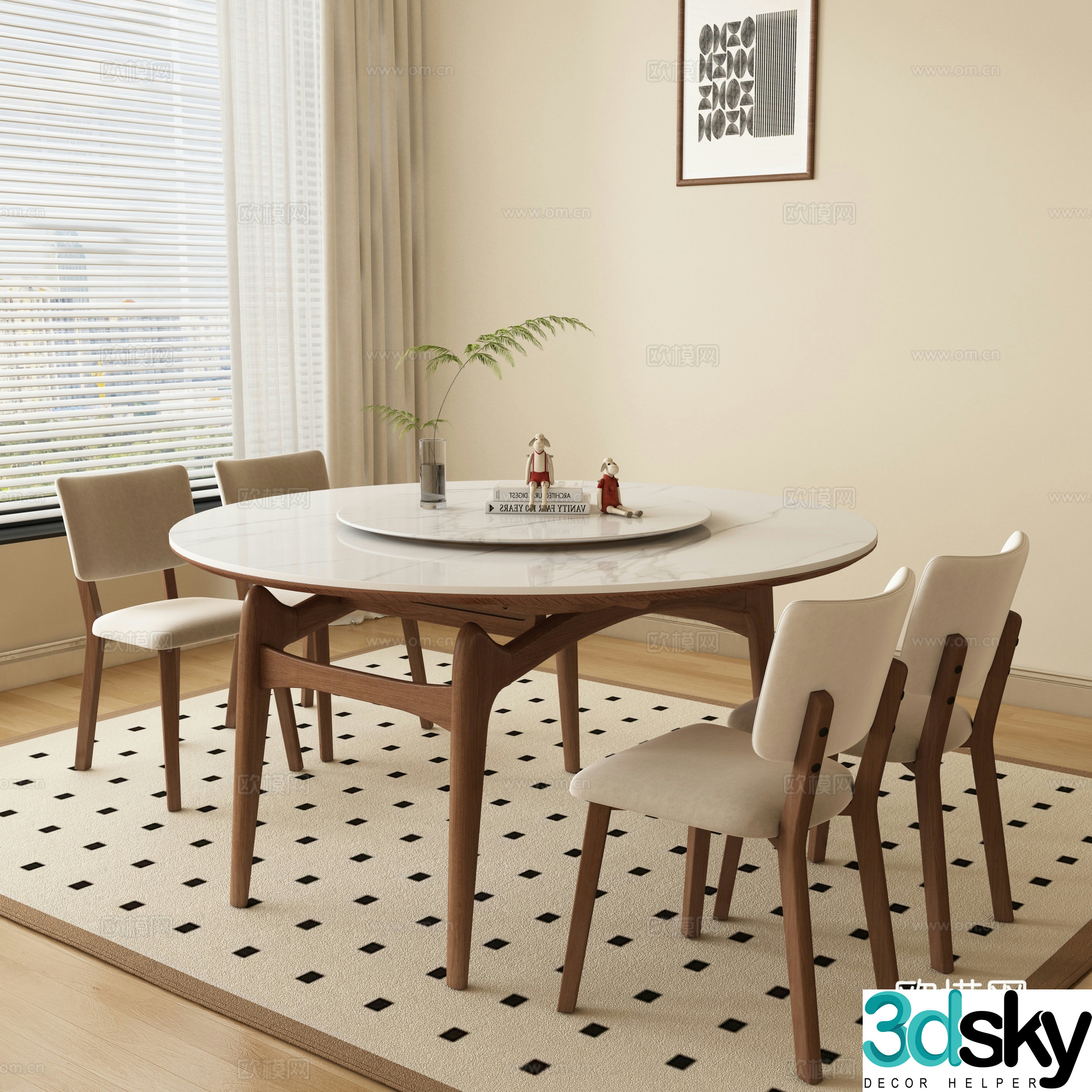 Medieval style round dining table and chairs 3D model